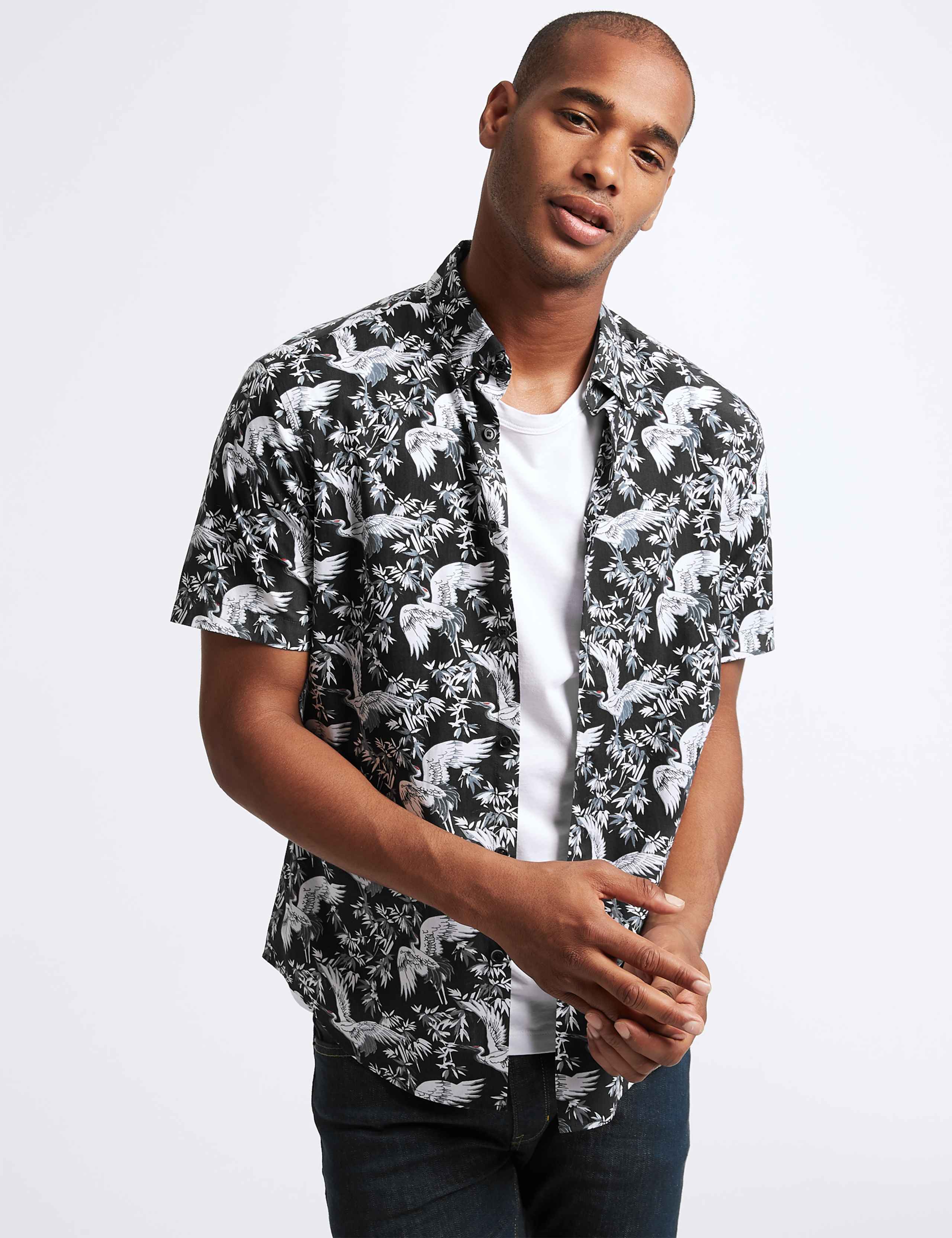 Slim Fit Crane Print Shirt 1 of 5