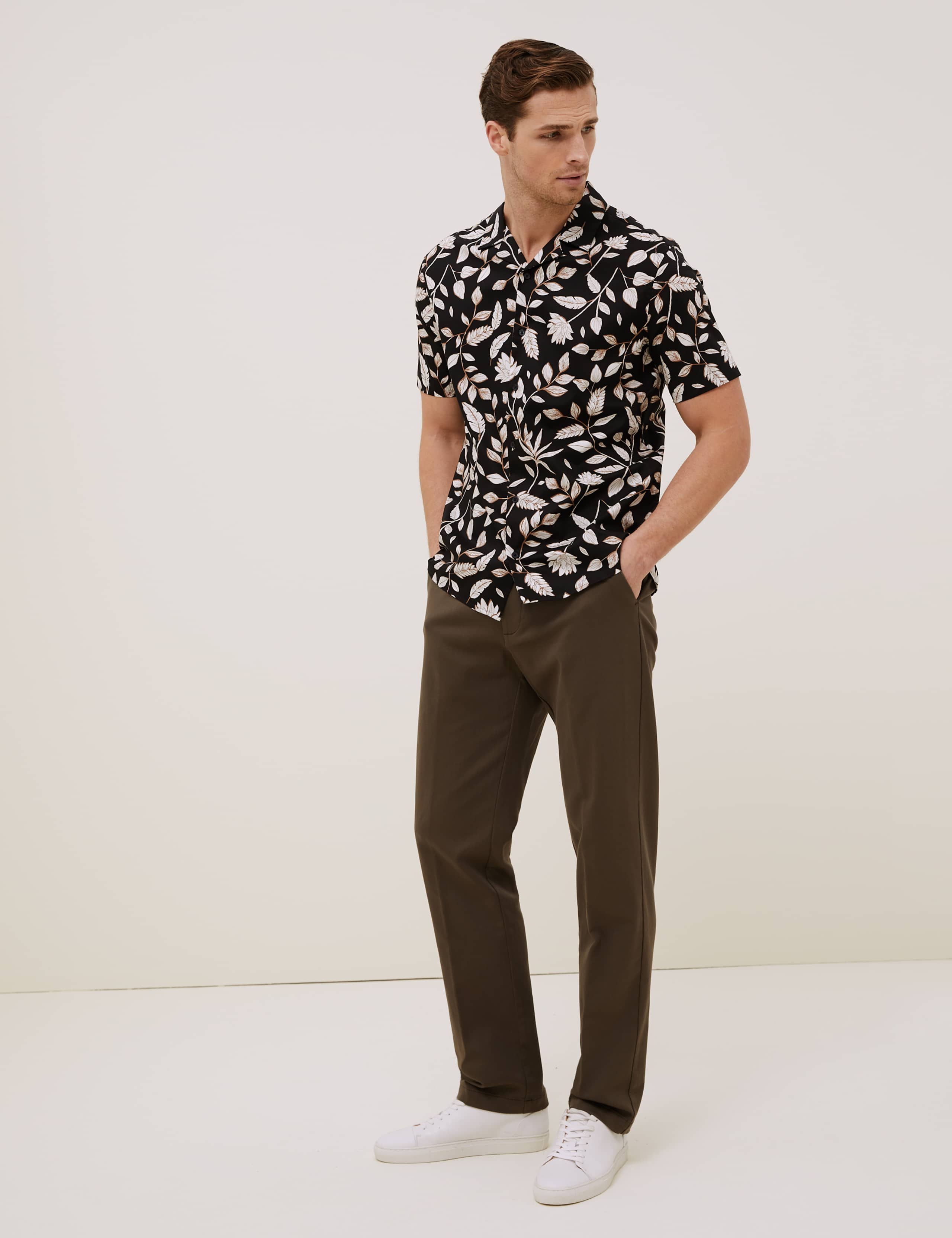 Cotton Leaf Print Cuban Collar Shirt 3 of 8