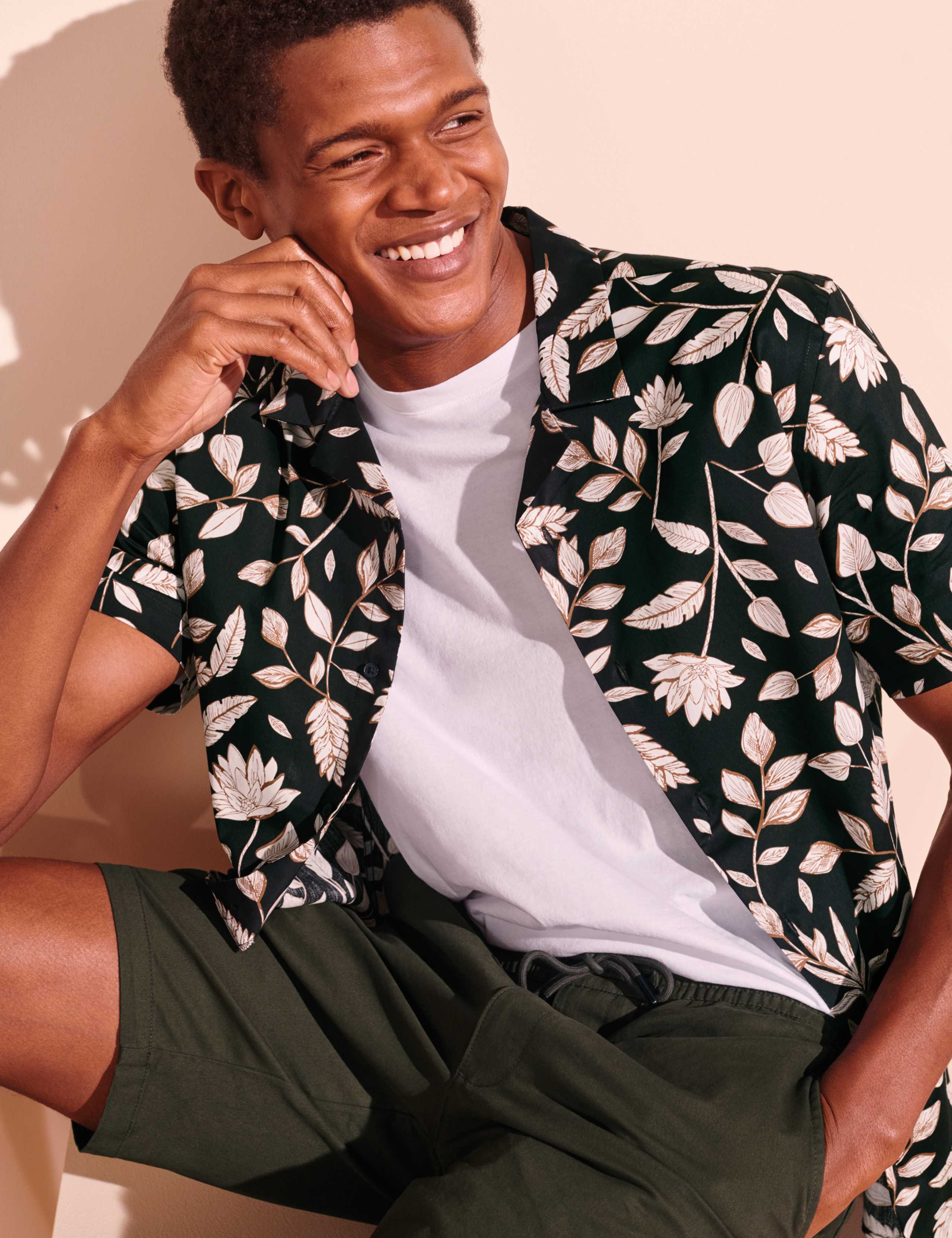 Cotton Leaf Print Cuban Collar Shirt 4 of 8