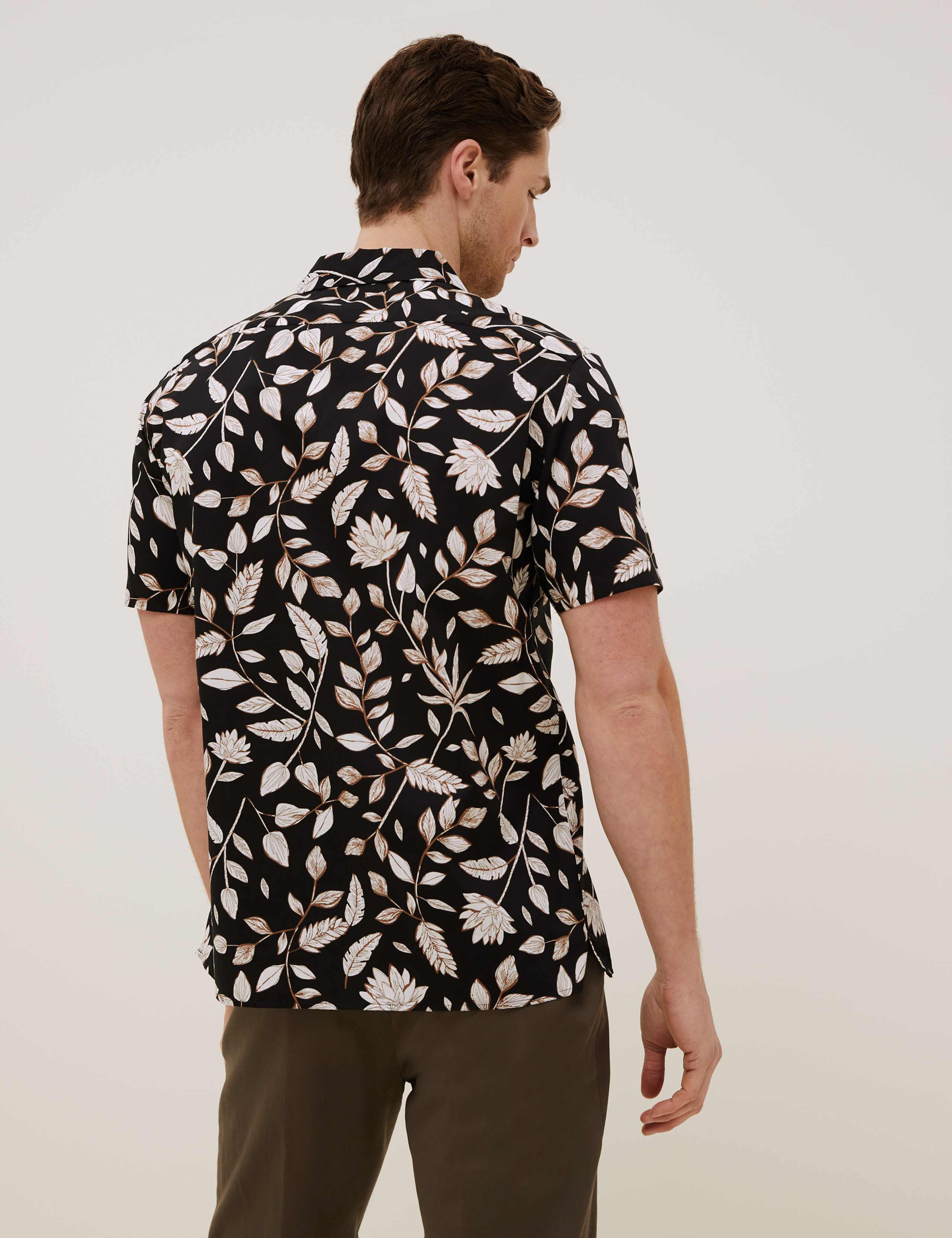 Cotton Leaf Print Cuban Collar Shirt 6 of 8