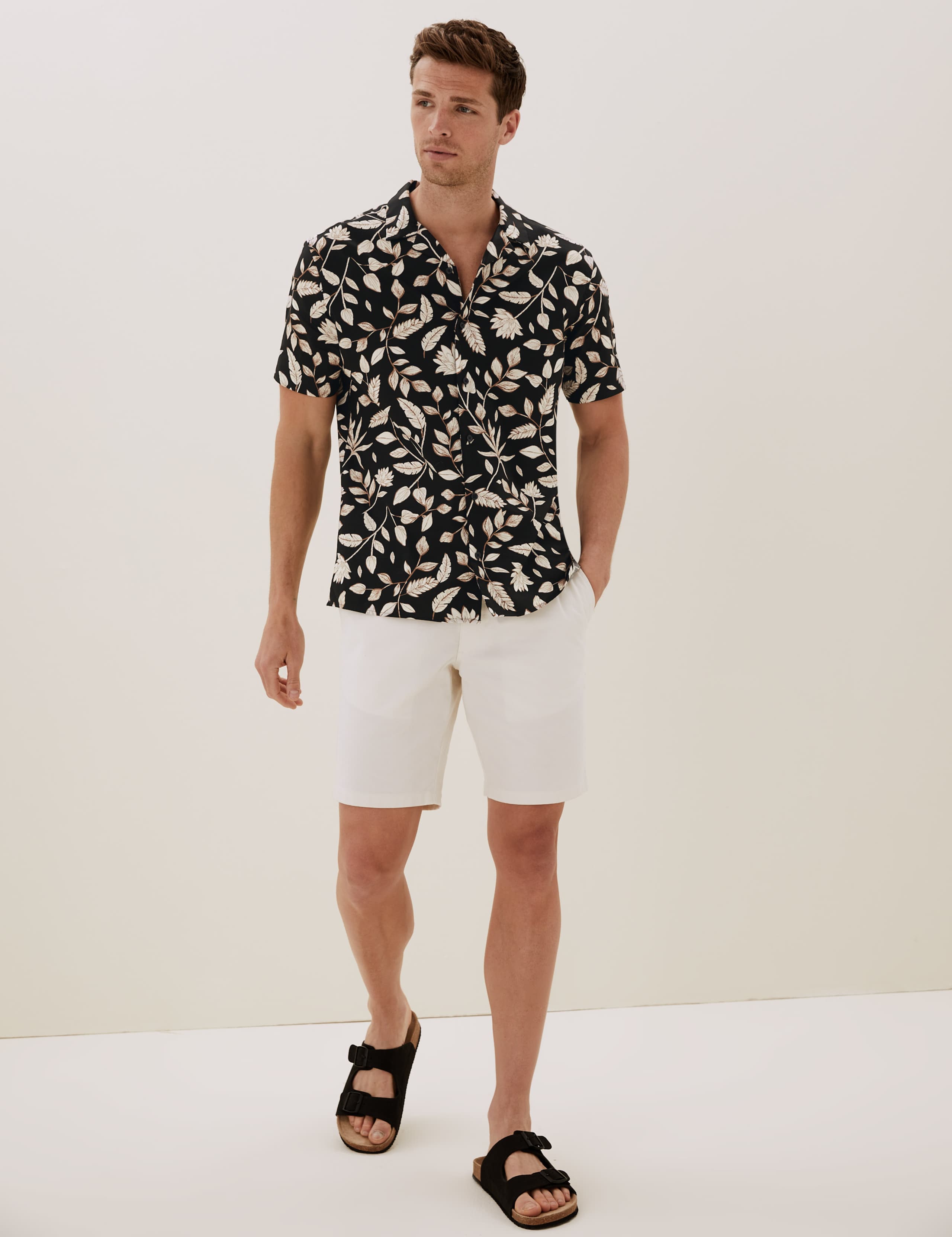 Cotton Leaf Print Cuban Collar Shirt 8 of 8
