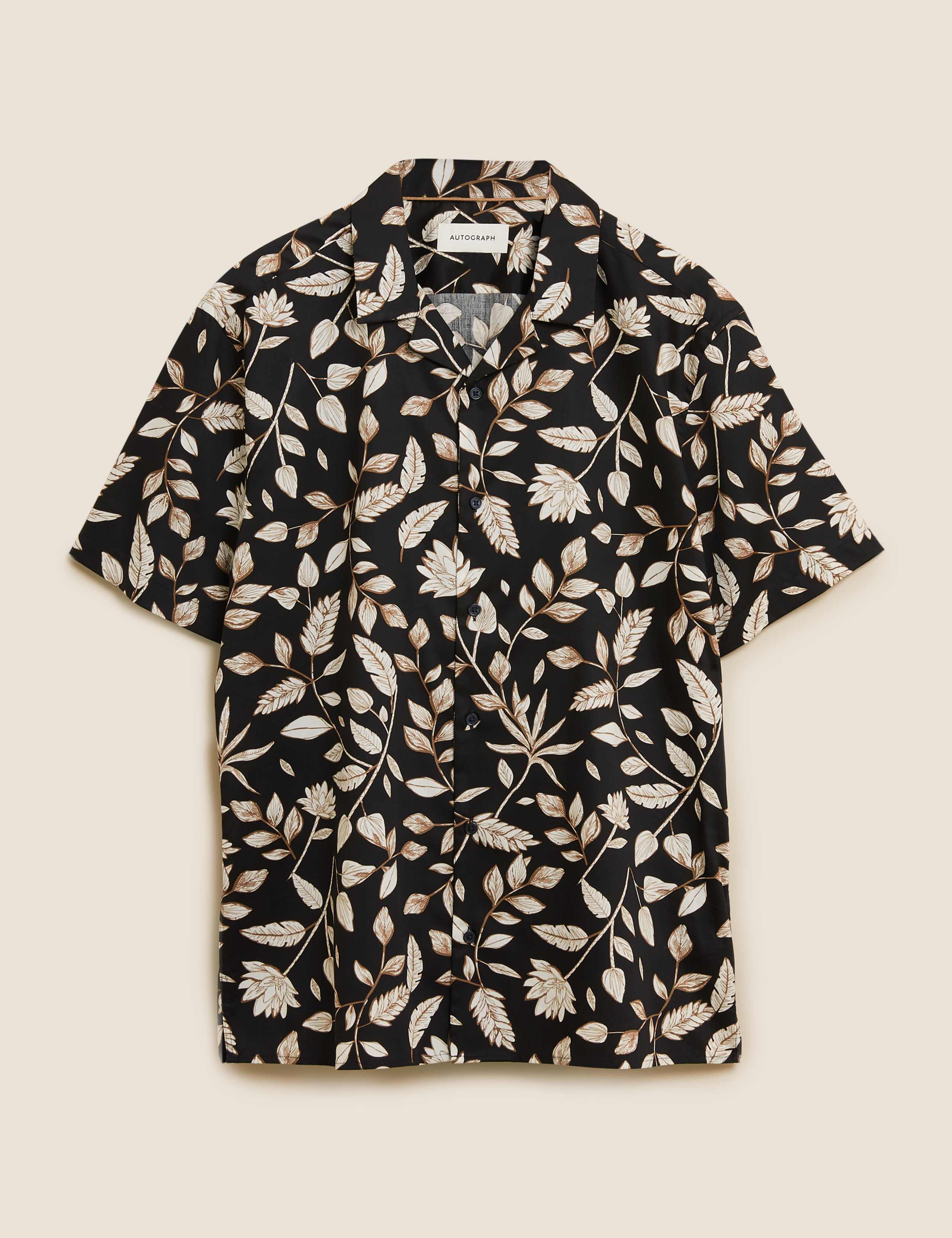 Cotton Leaf Print Cuban Collar Shirt 2 of 8