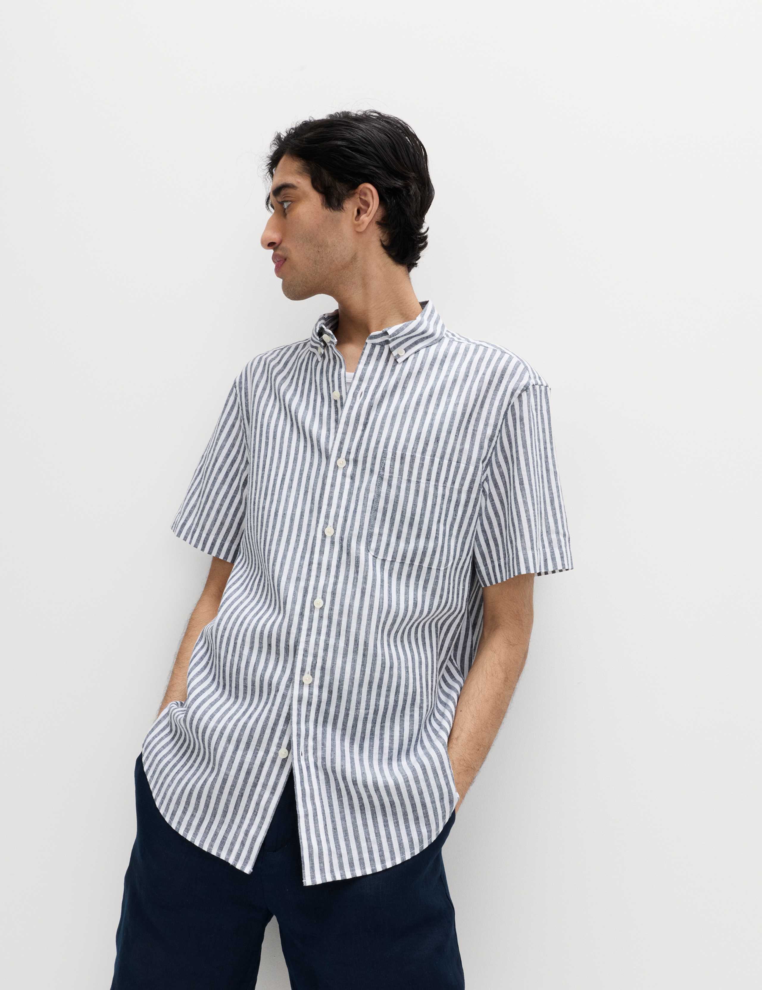 Regular Fit Linen Rich Short Sleeve Shirt 1 of 7