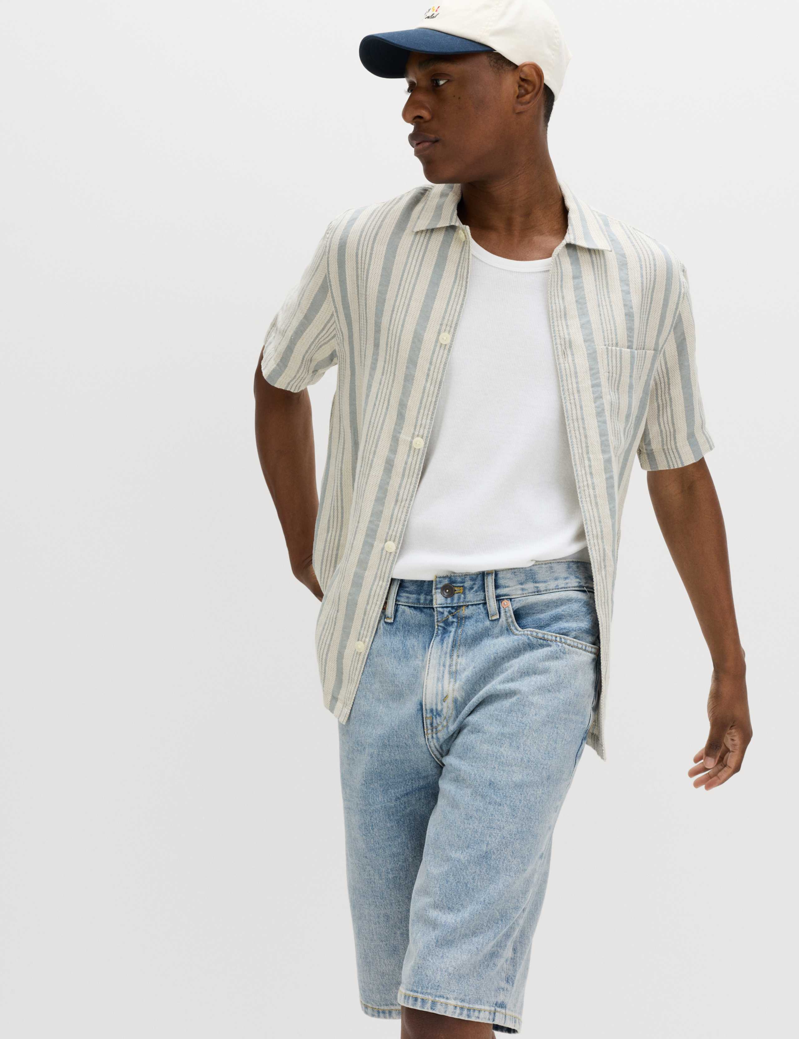 Linen Rich Striped Short Sleeve Shirt 1 of 4