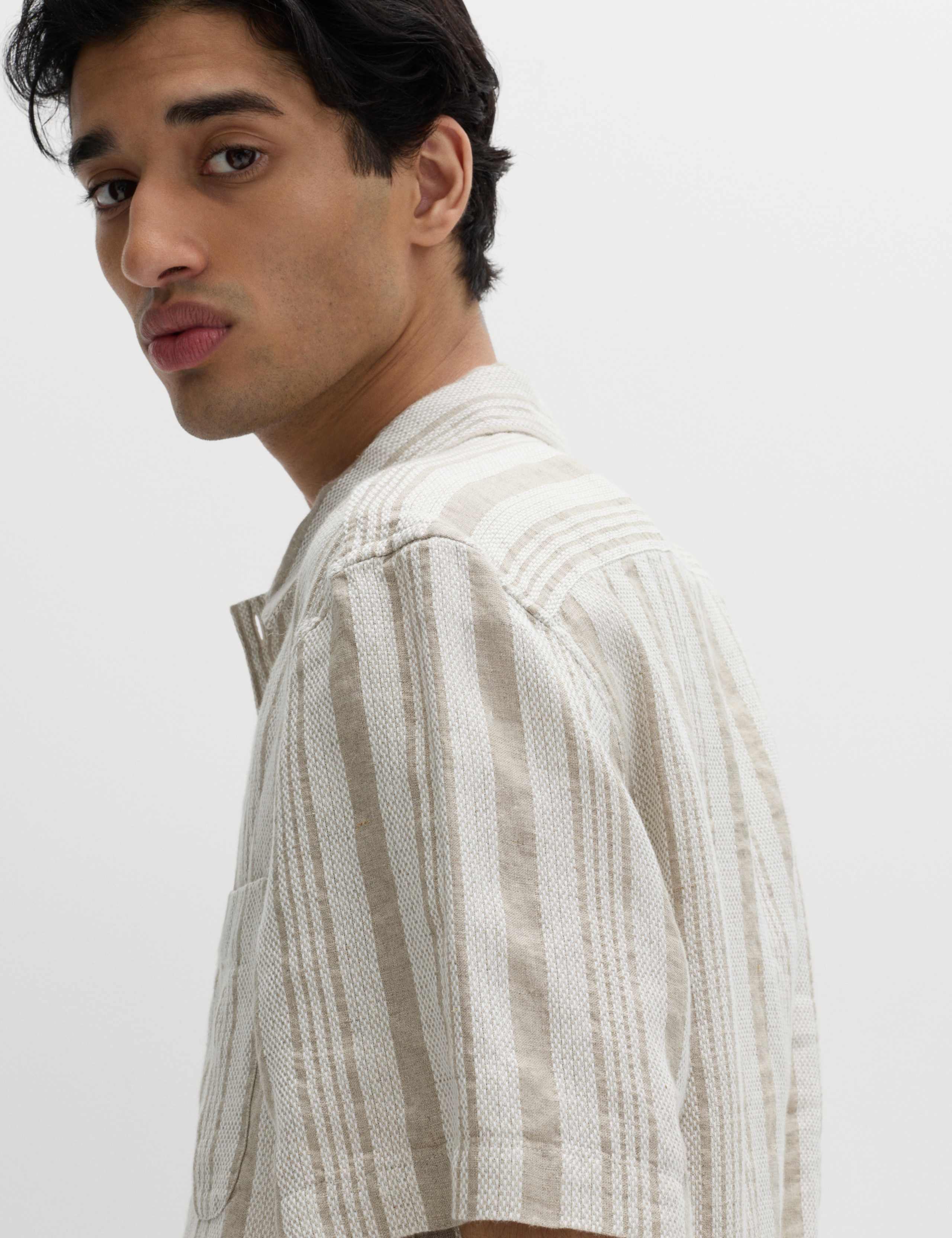 Relaxed Fit Linen Rich Striped Short Sleeve Shirt 3 of 5