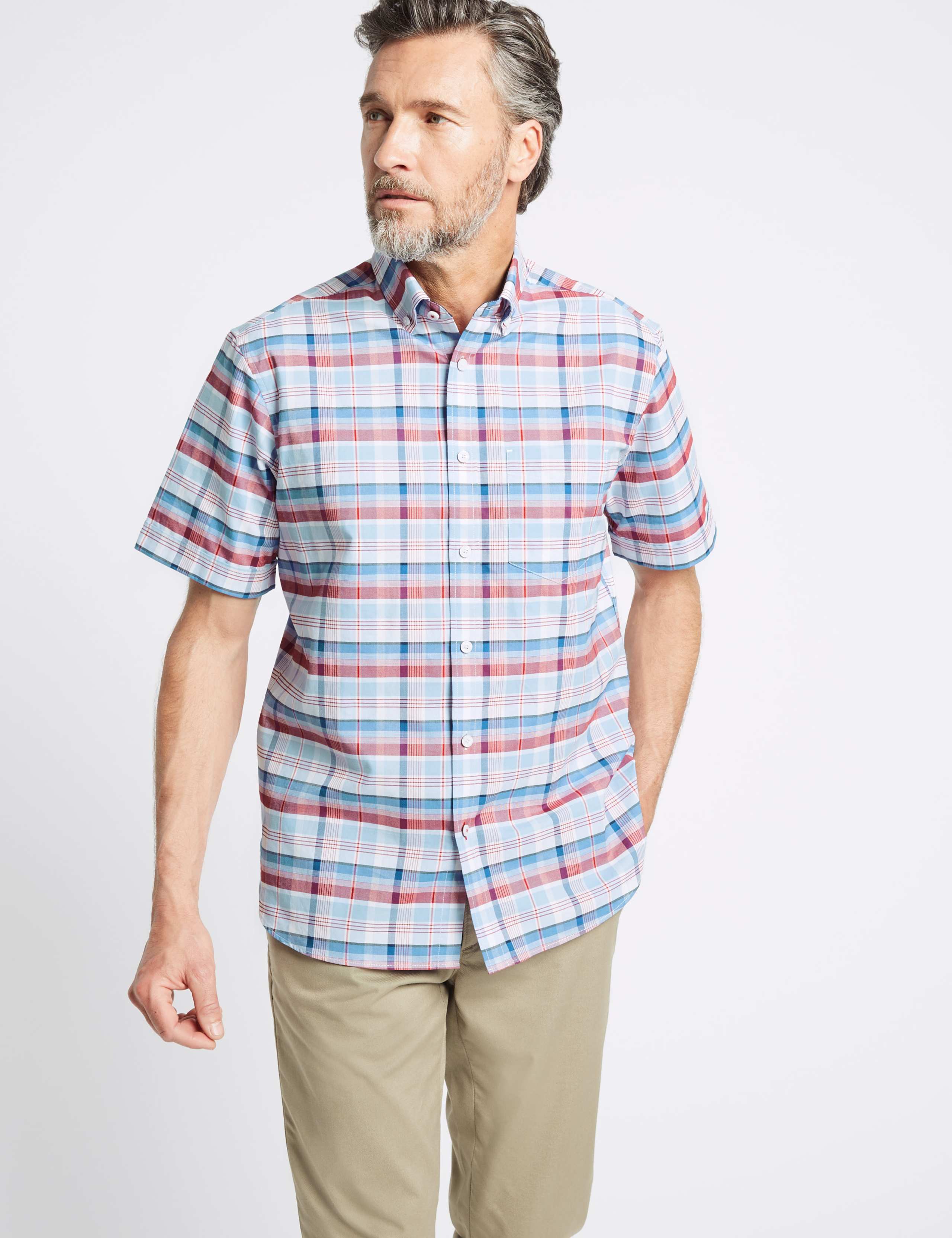 Pure Cotton Checked Shirt with Pocket 1 of 5