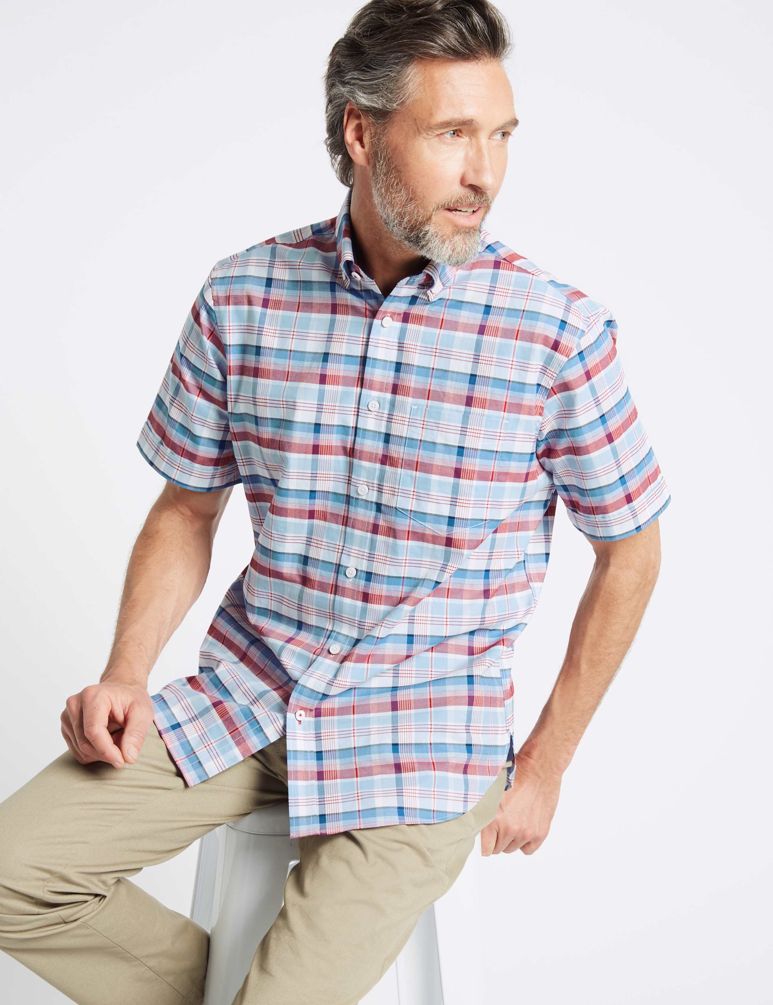 Pure Cotton Checked Shirt with Pocket 3 of 5