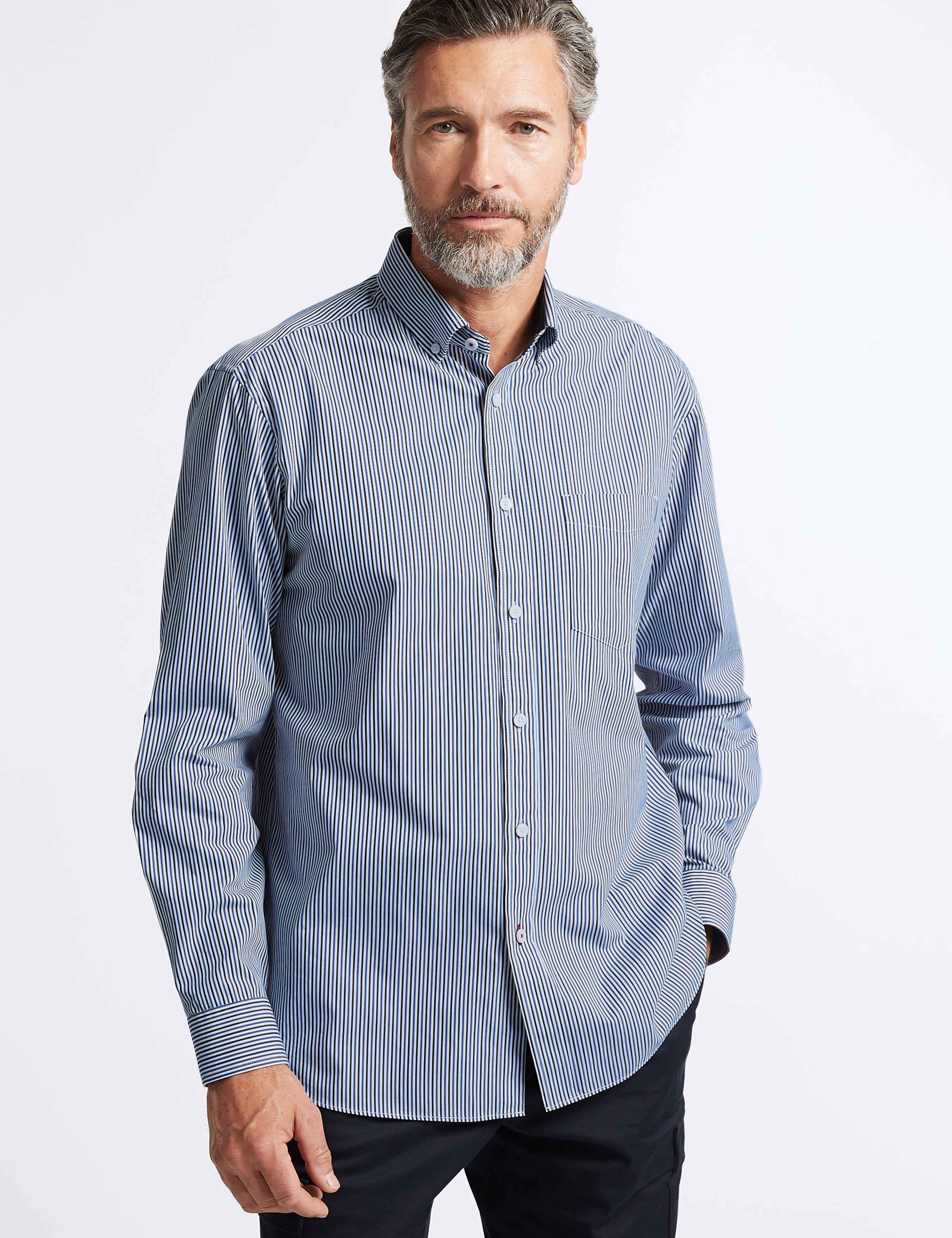 Pure Cotton Striped Shirt with Pocket 1 of 6