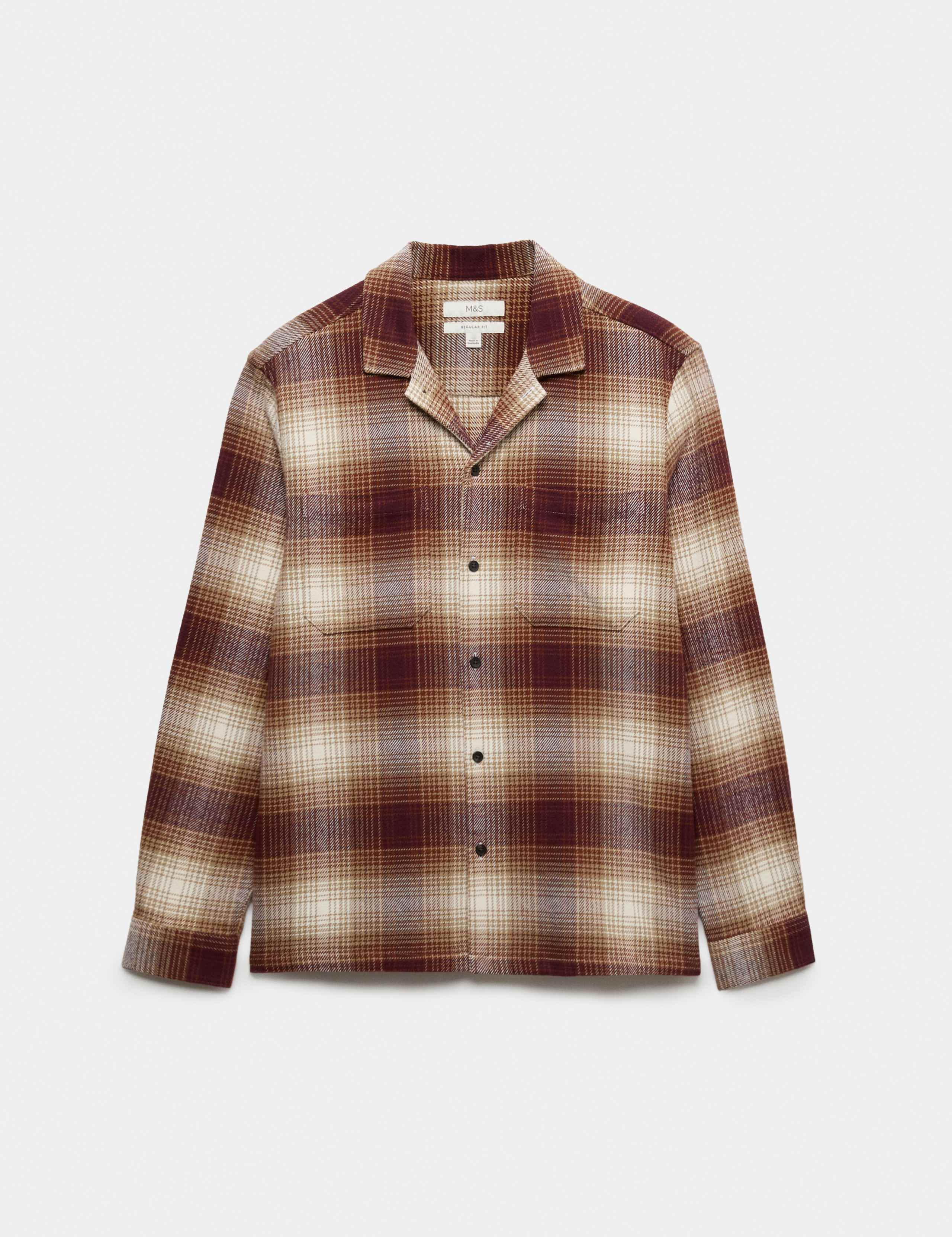 Pure Cotton Checked Revere Collar Flannel Shirt 2 of 6