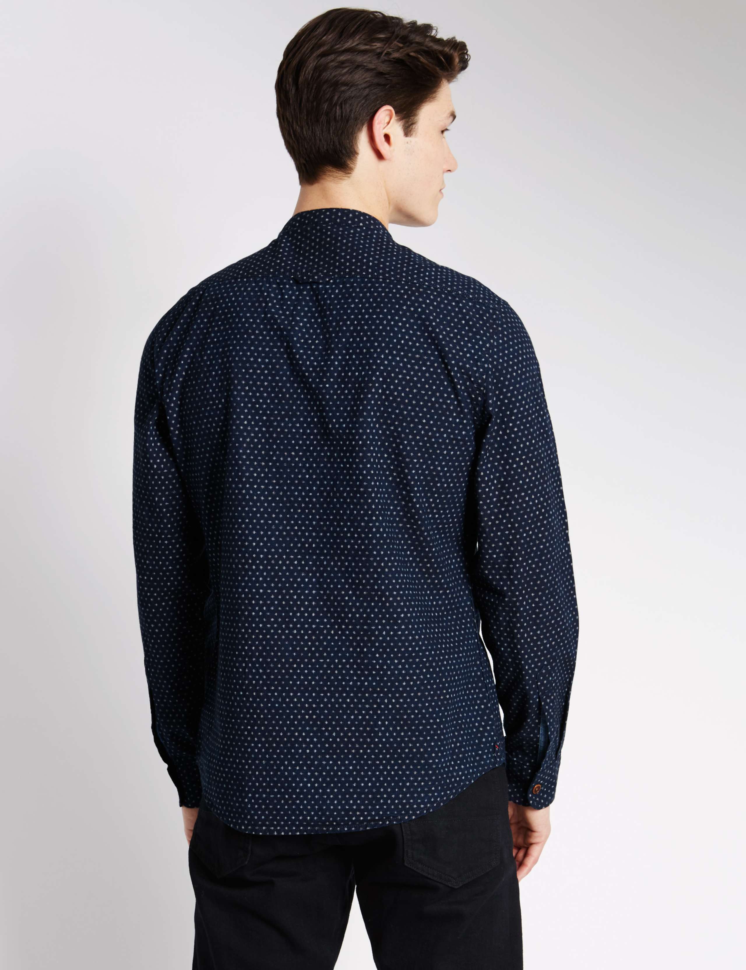 Pure Cotton Tailored Fit Geometric Print Granddad Collar Shirt 3 of 6