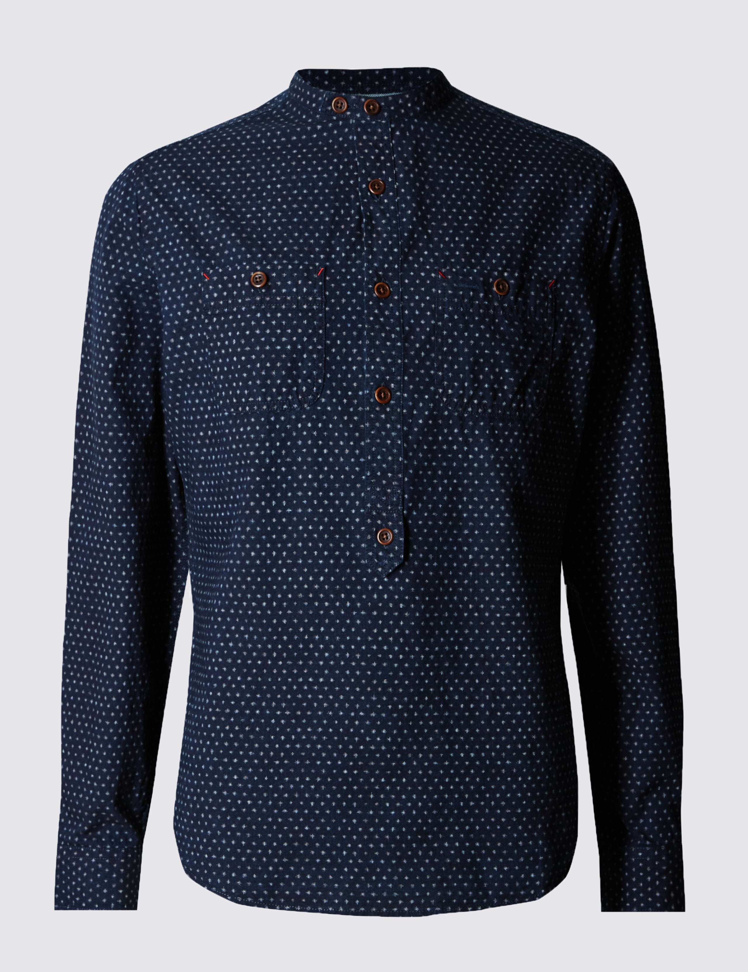 Pure Cotton Tailored Fit Geometric Print Granddad Collar Shirt 2 of 6