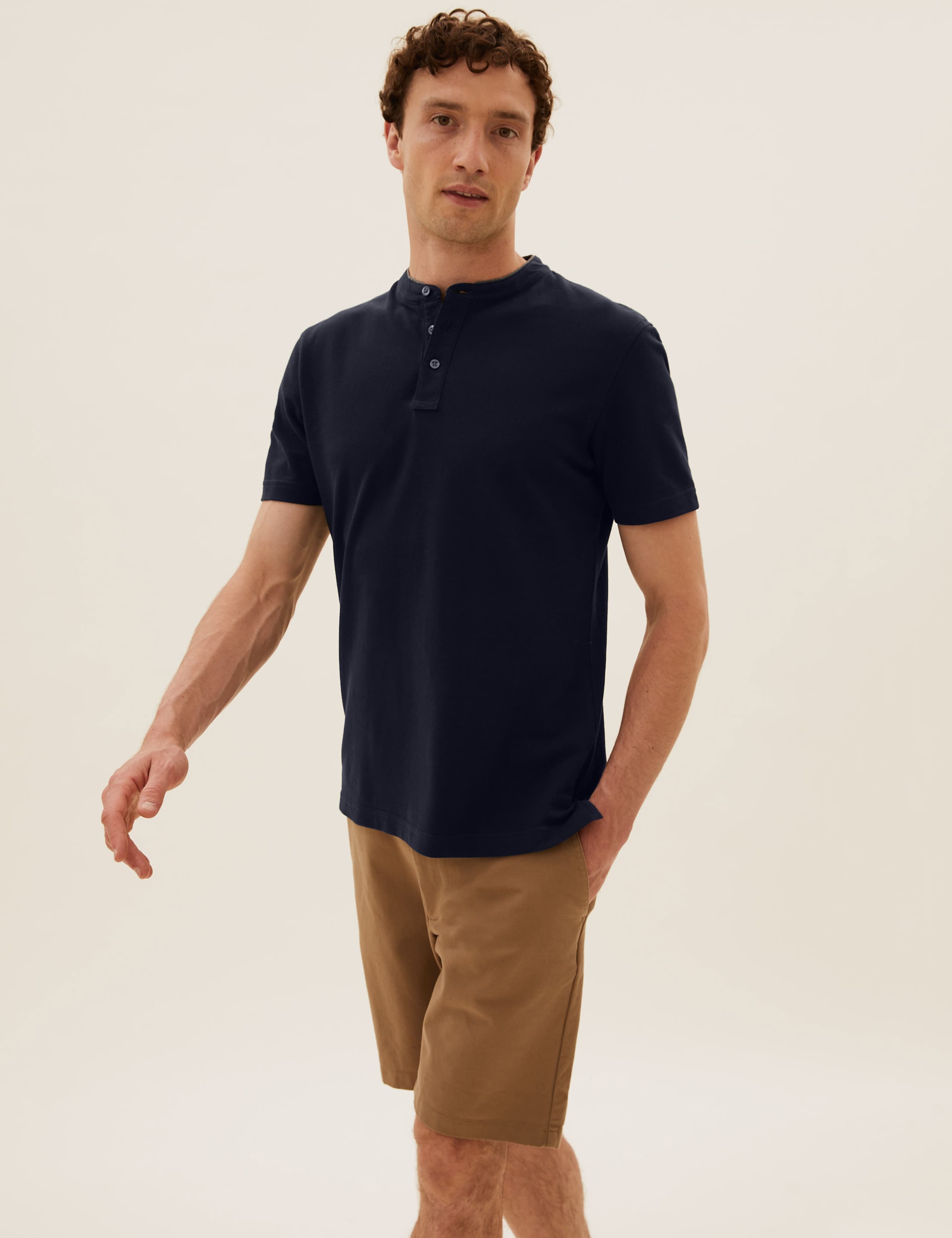 Pure Cotton Grandad Collar Polo Shirt 3 of 4