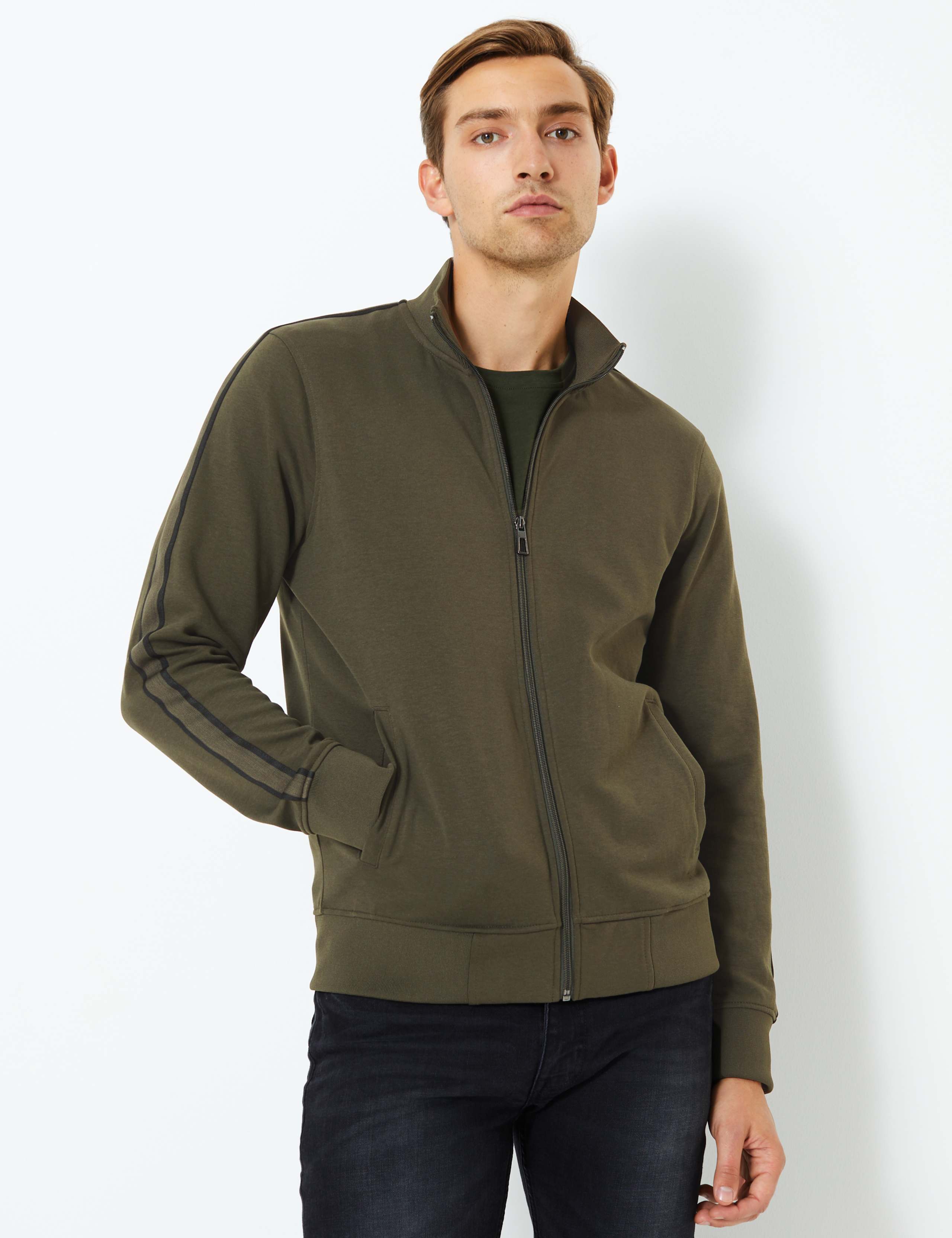 Cotton Rich Funnel Neck Zip Through Top 1 of 5