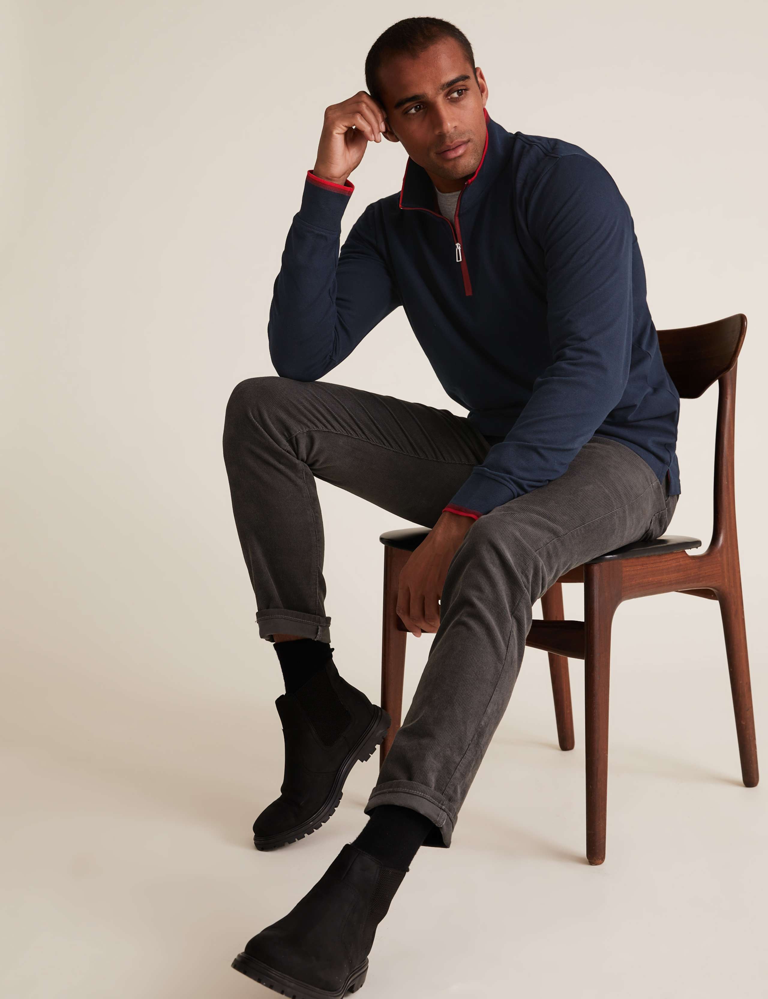 Cotton Tipped Collar Half Zip Sweatshirt 1 of 4