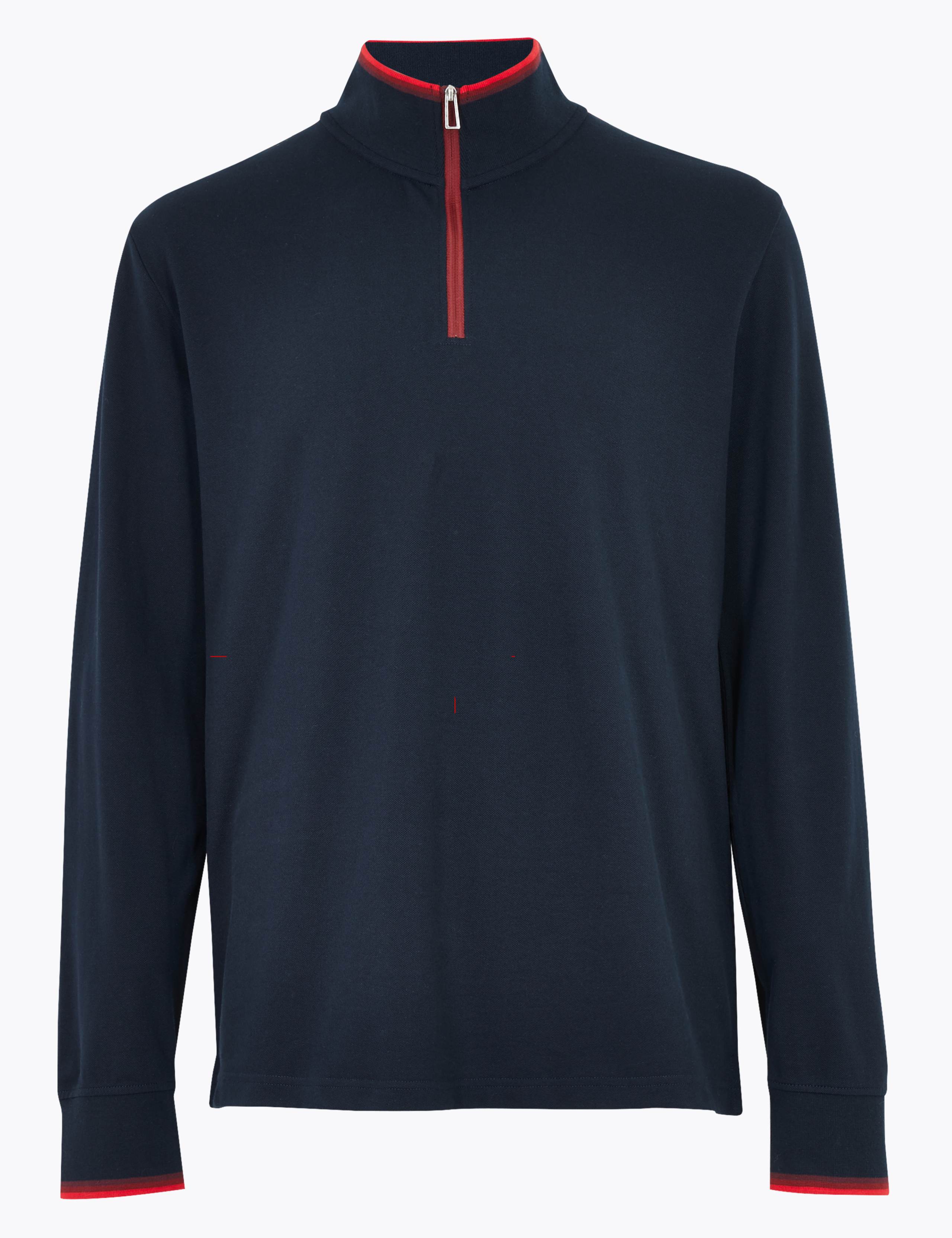Cotton Tipped Collar Half Zip Sweatshirt 2 of 4