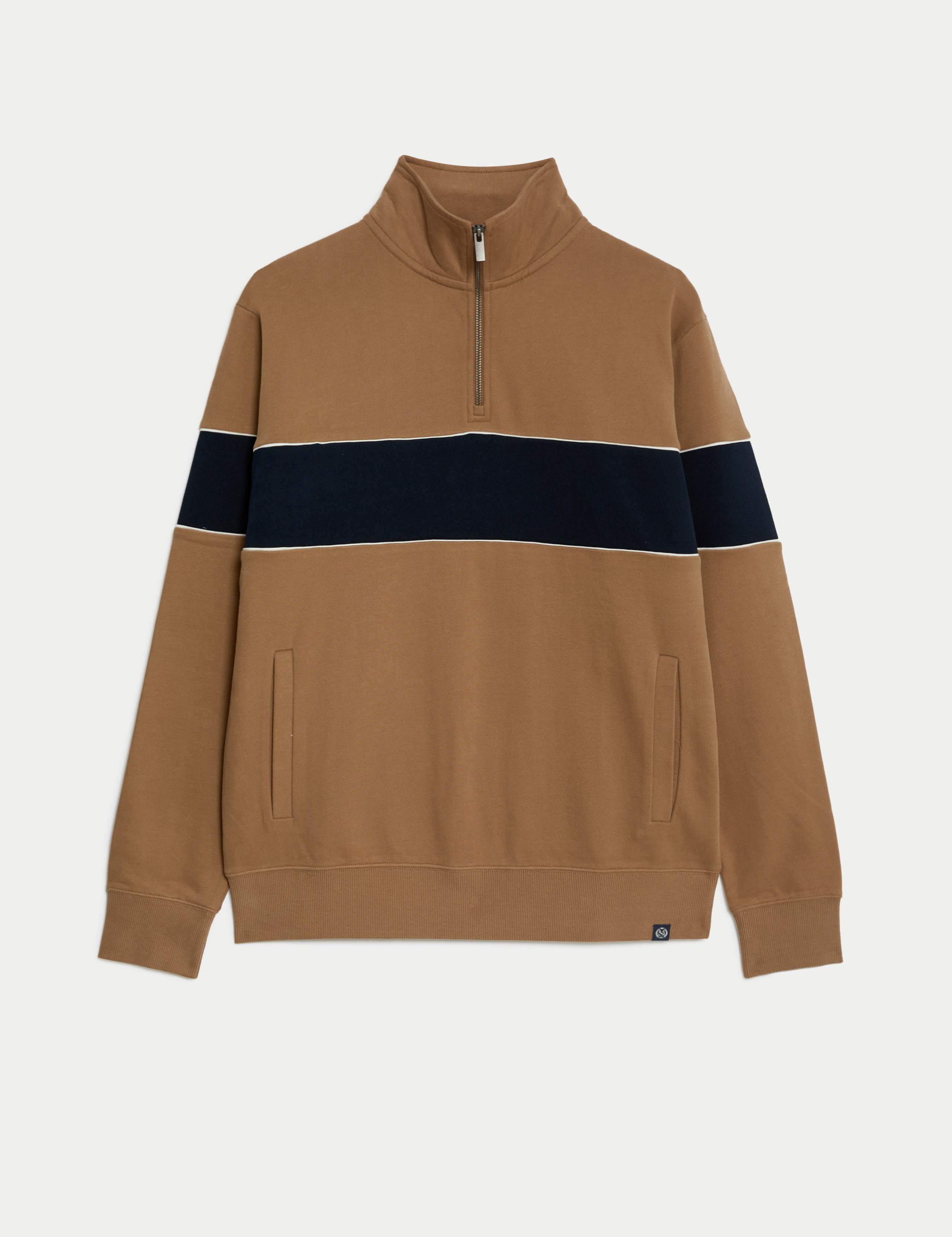 Pure Cotton Colour Block Half Zip Sweatshirt 1 of 1