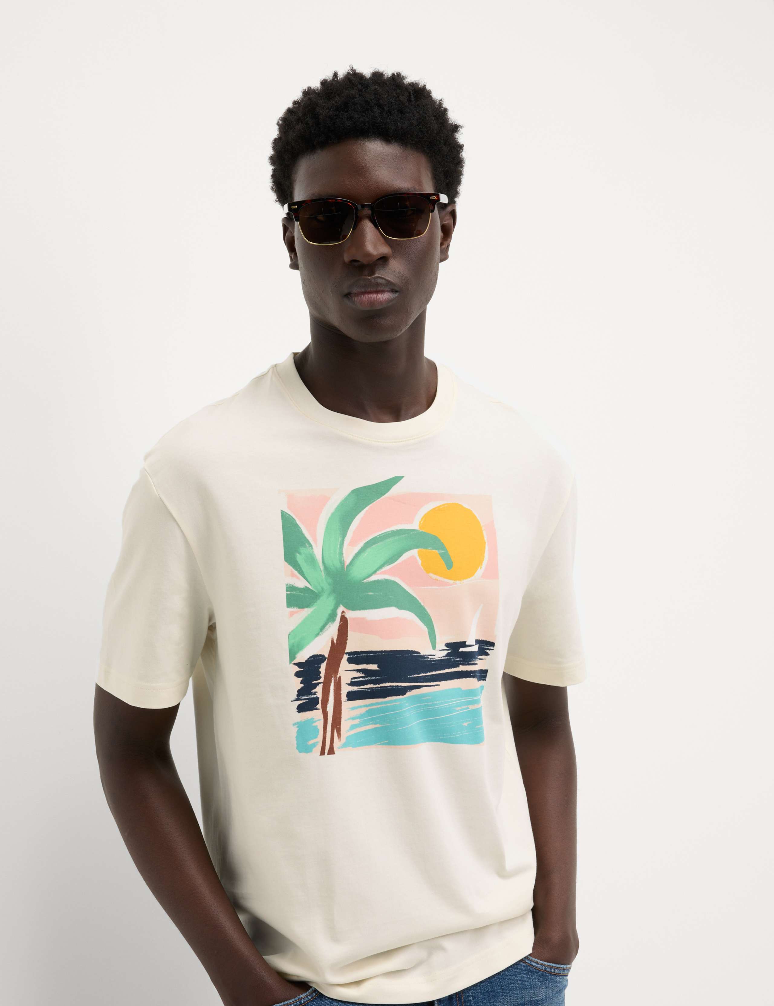 Pure Cotton Large Palm Graphic T-Shirt 1 of 5