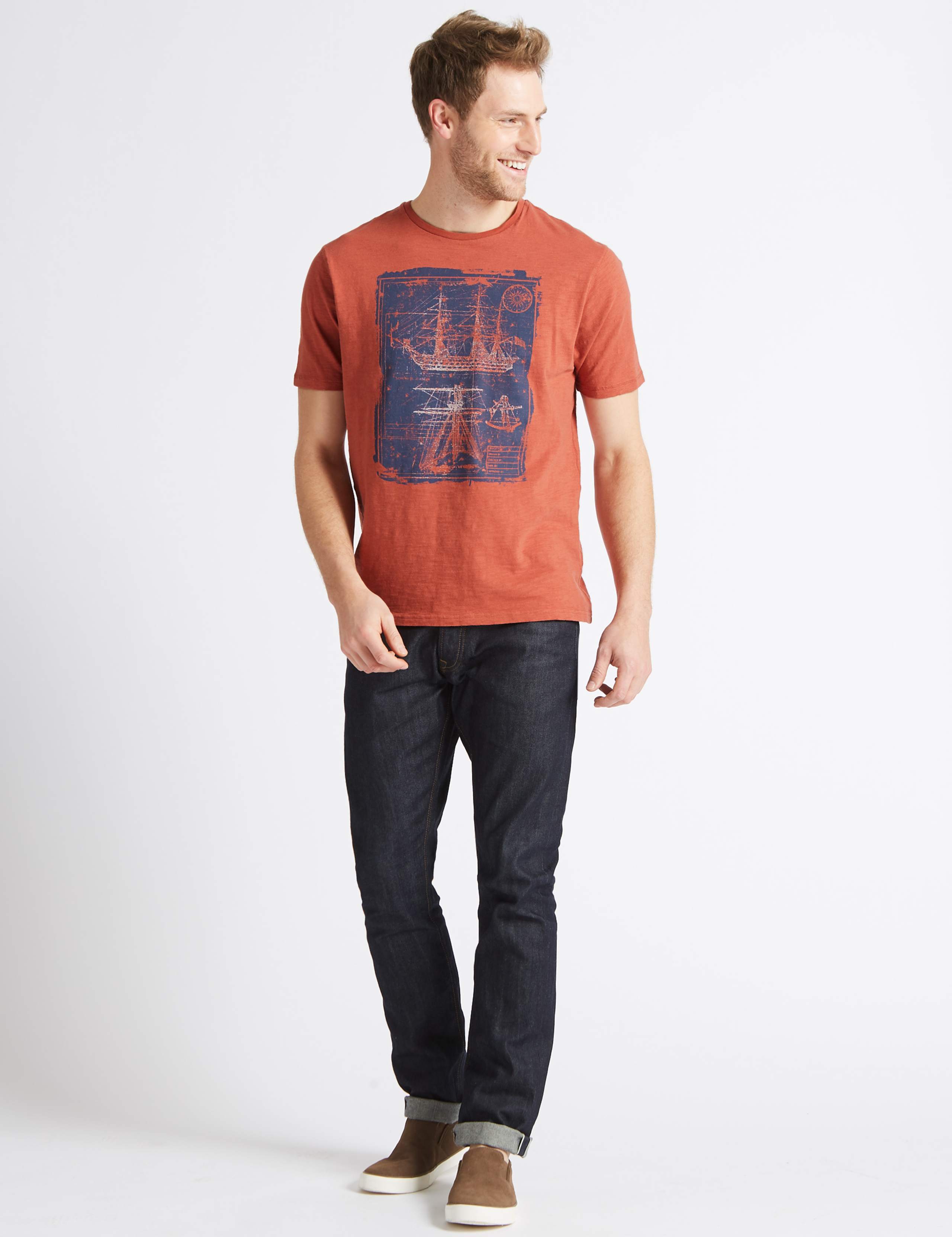 Pure Cotton Boat Design Crew Neck T-Shirt 2 of 3