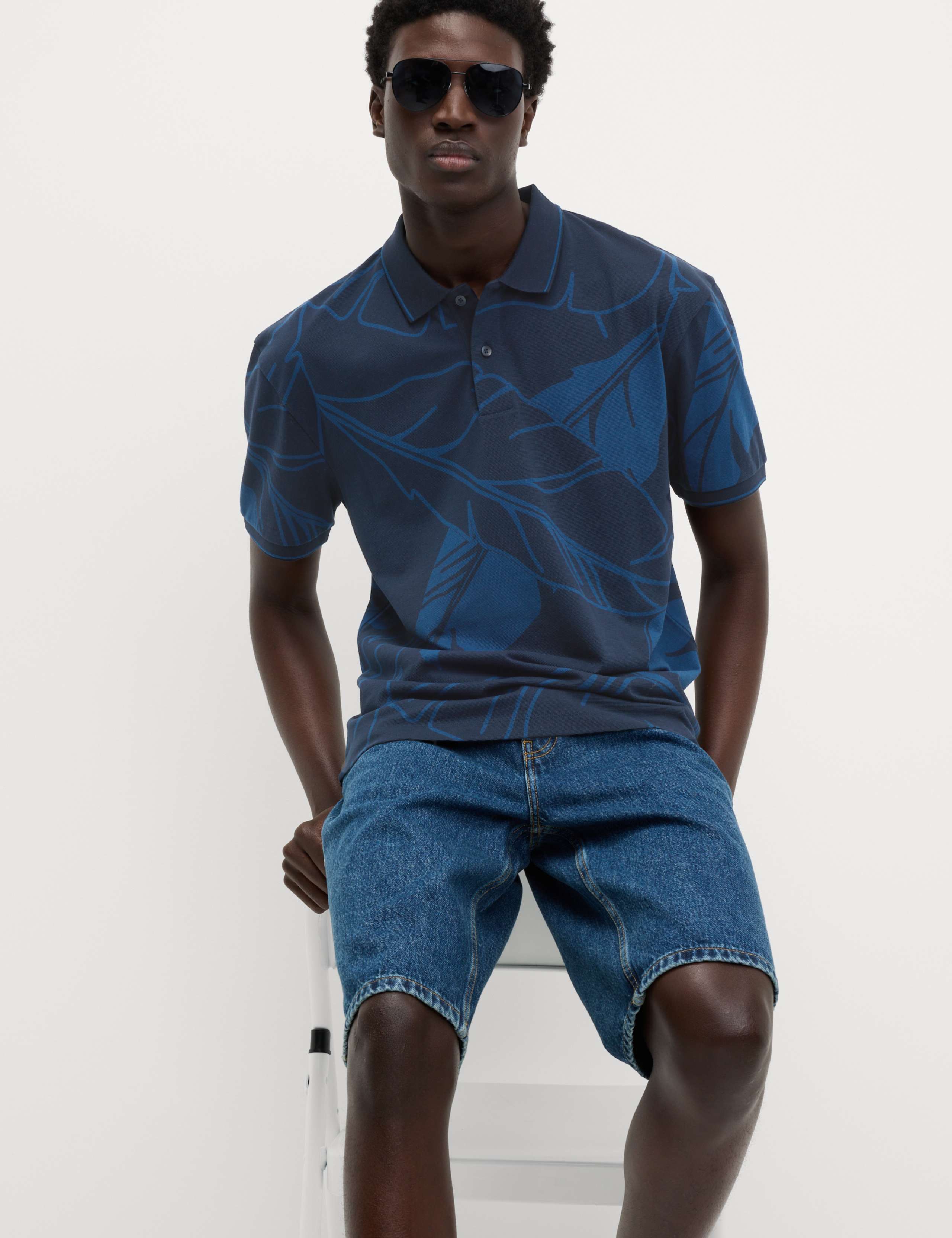Pure Cotton Exploded Palm Print Polo Shirt 3 of 5
