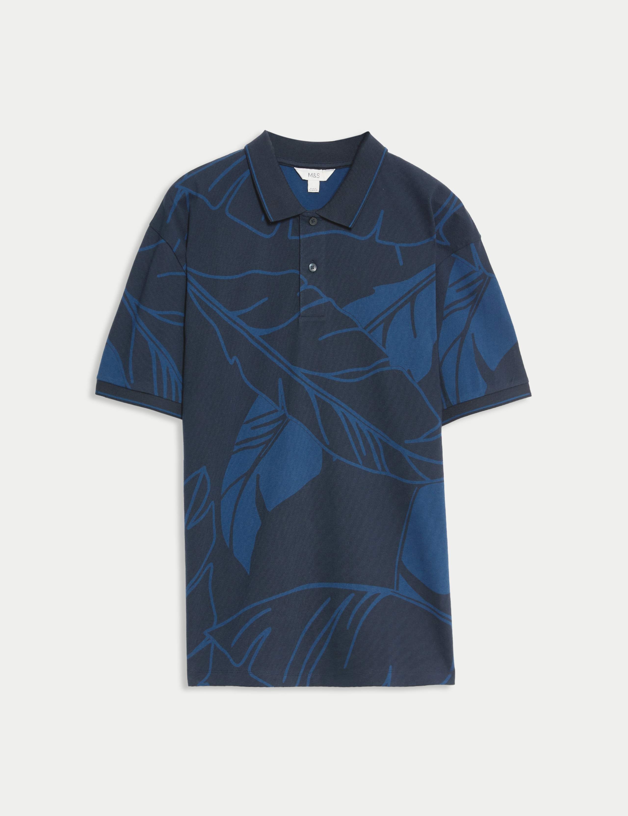 Pure Cotton Exploded Palm Print Polo Shirt 2 of 5