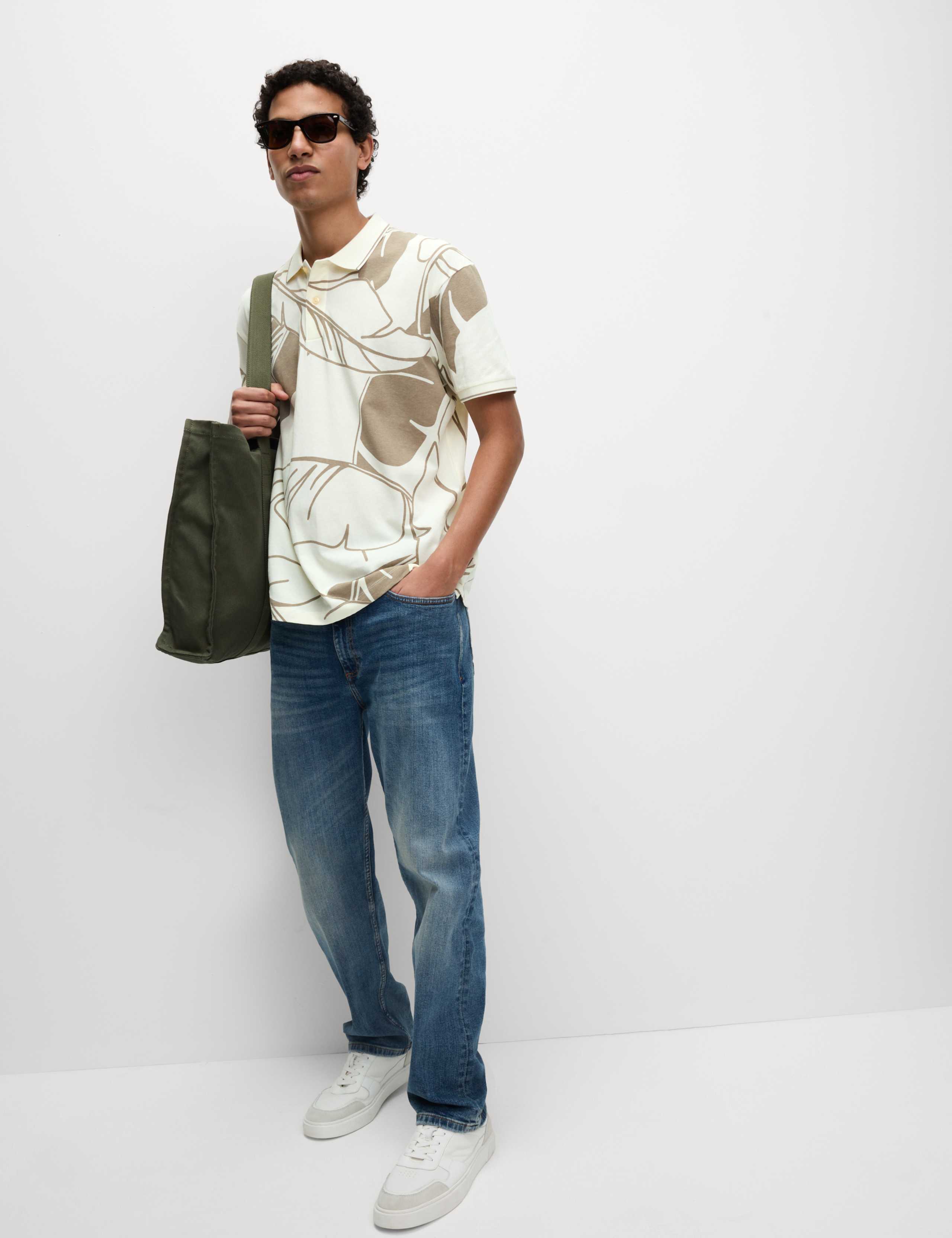 Pure Cotton Exploded Palm Print Polo Shirt 6 of 6