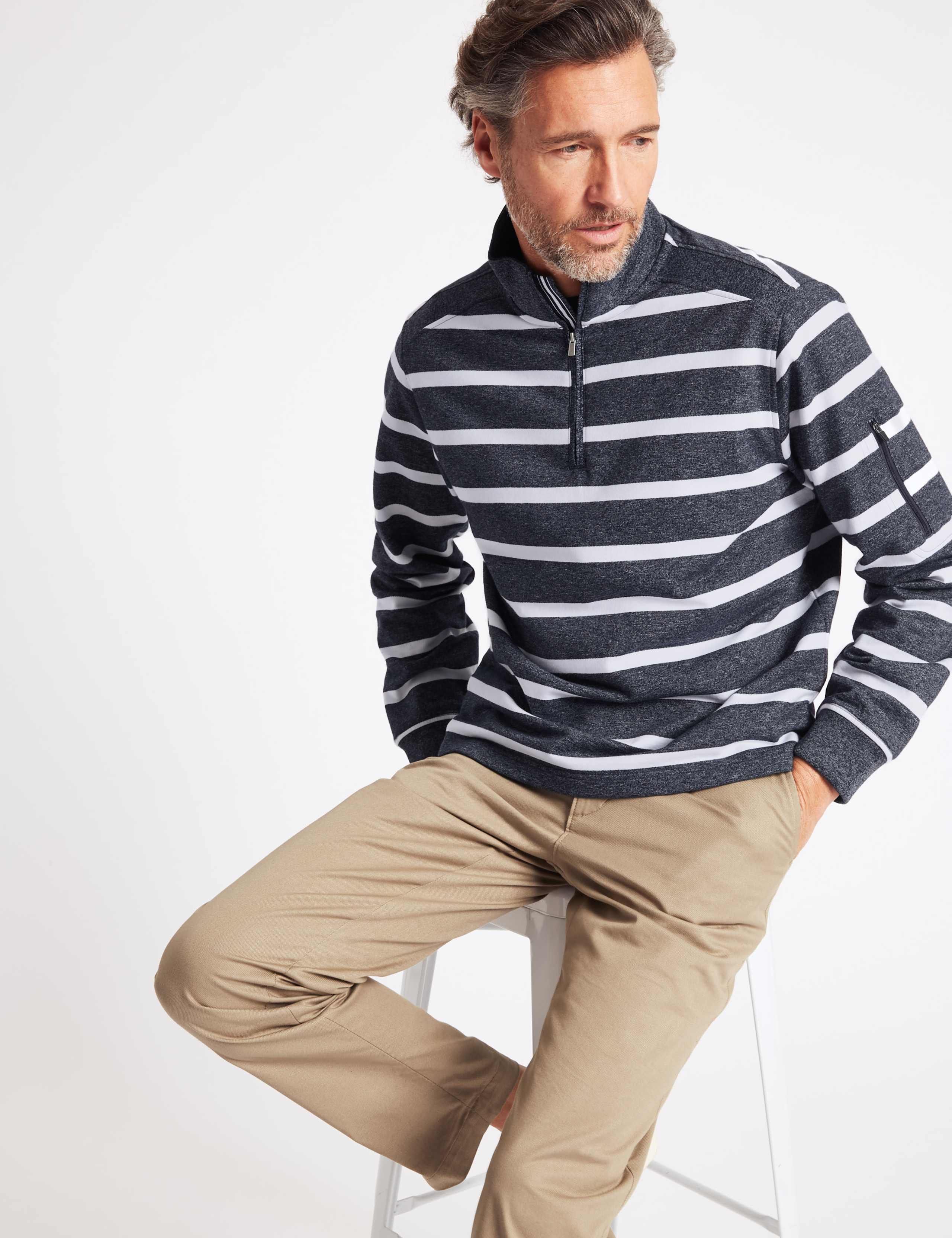 Cotton Rich Striped Half Zipped Sweatshirt 2 of 4
