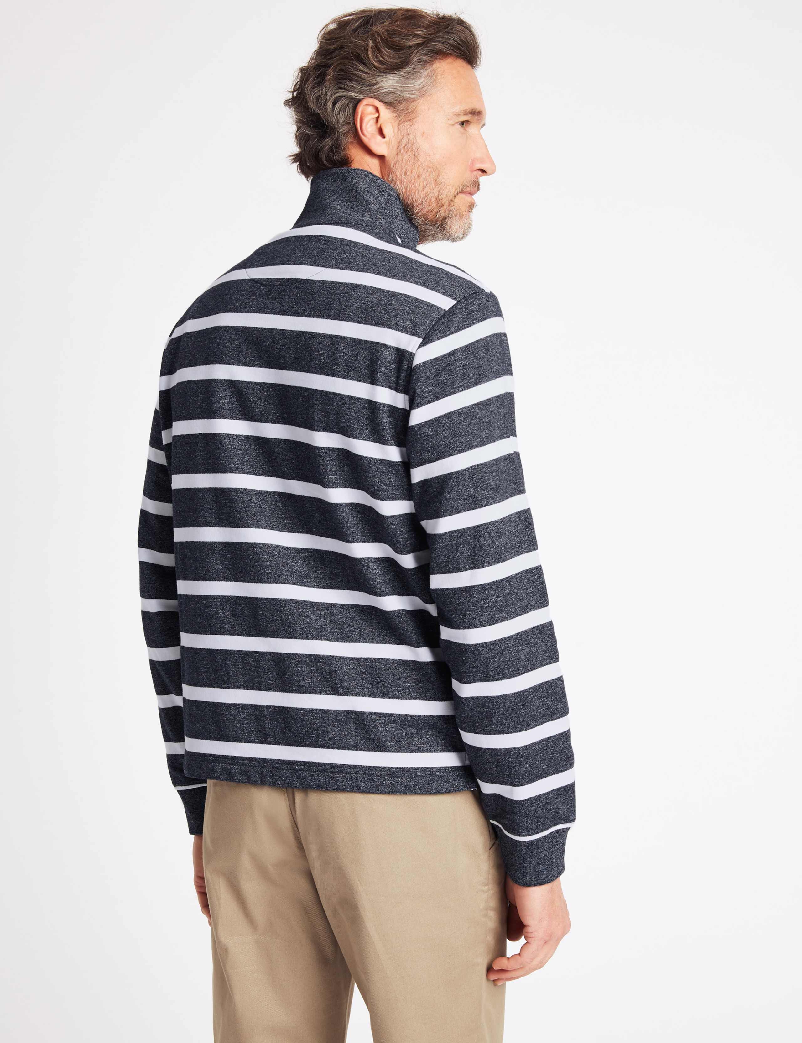 Cotton Rich Striped Half Zipped Sweatshirt 3 of 4