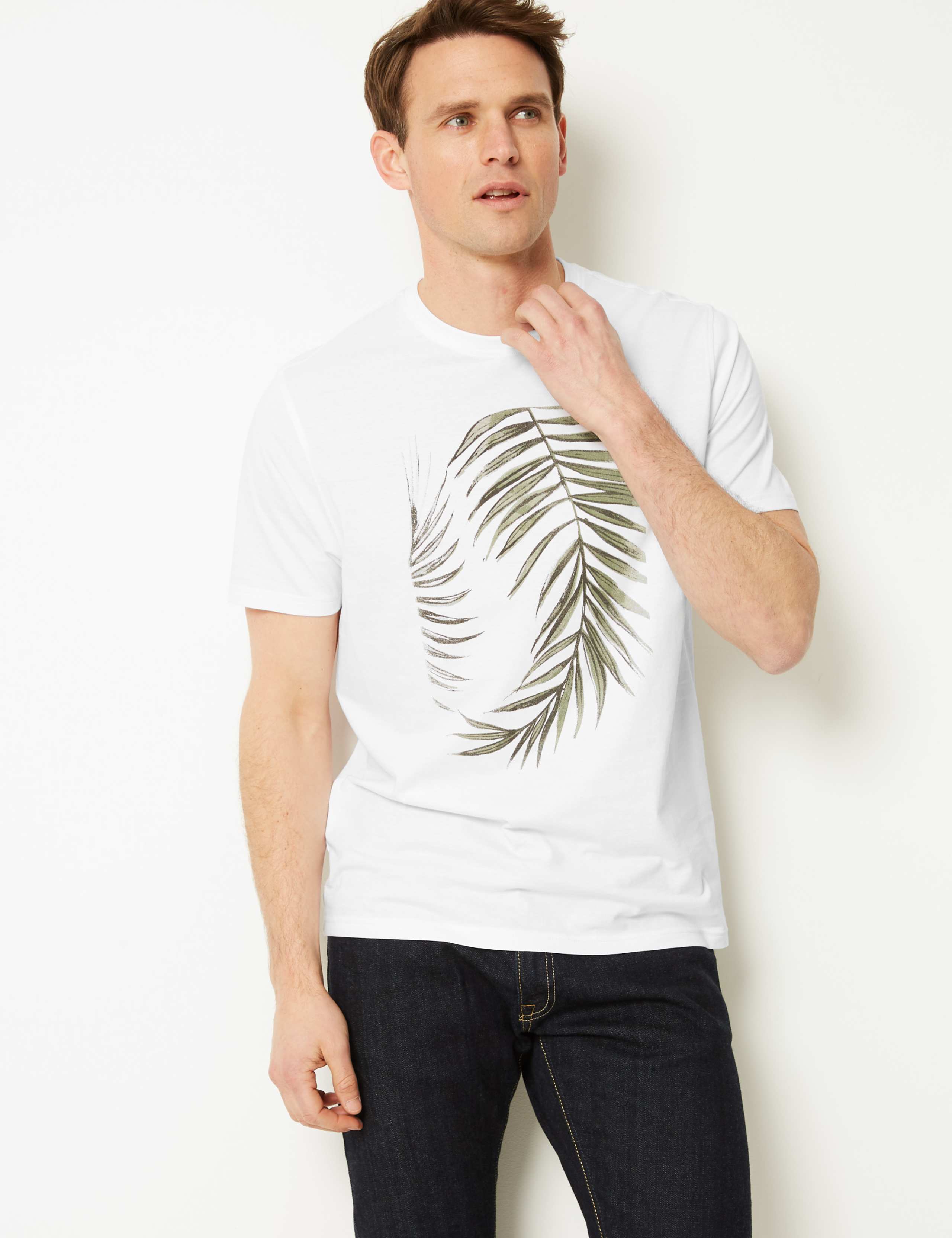 Pure Cotton Leaf Print T-Shirt 1 of 4