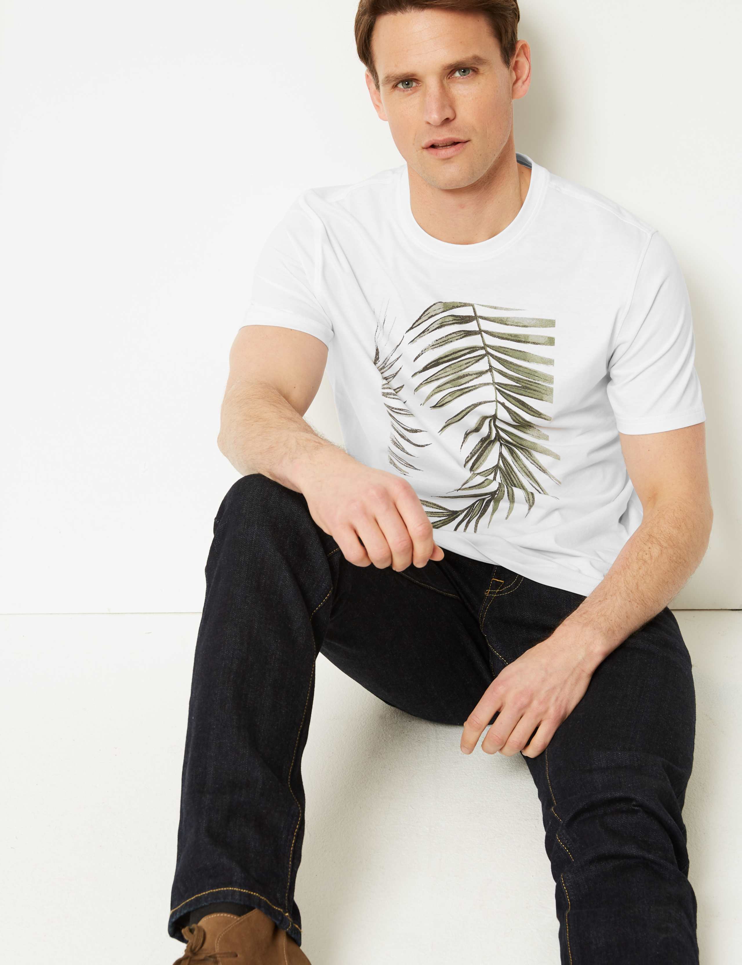 Pure Cotton Leaf Print T-Shirt 3 of 4