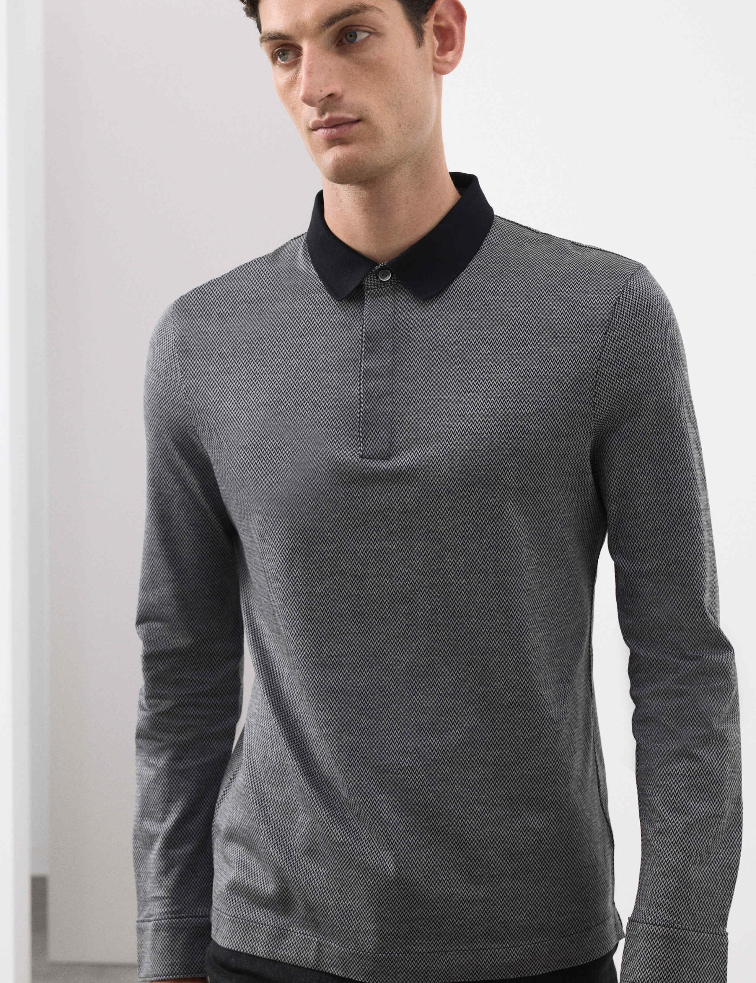 Pure Cotton Textured Long Sleeve Polo Shirt 5 of 6