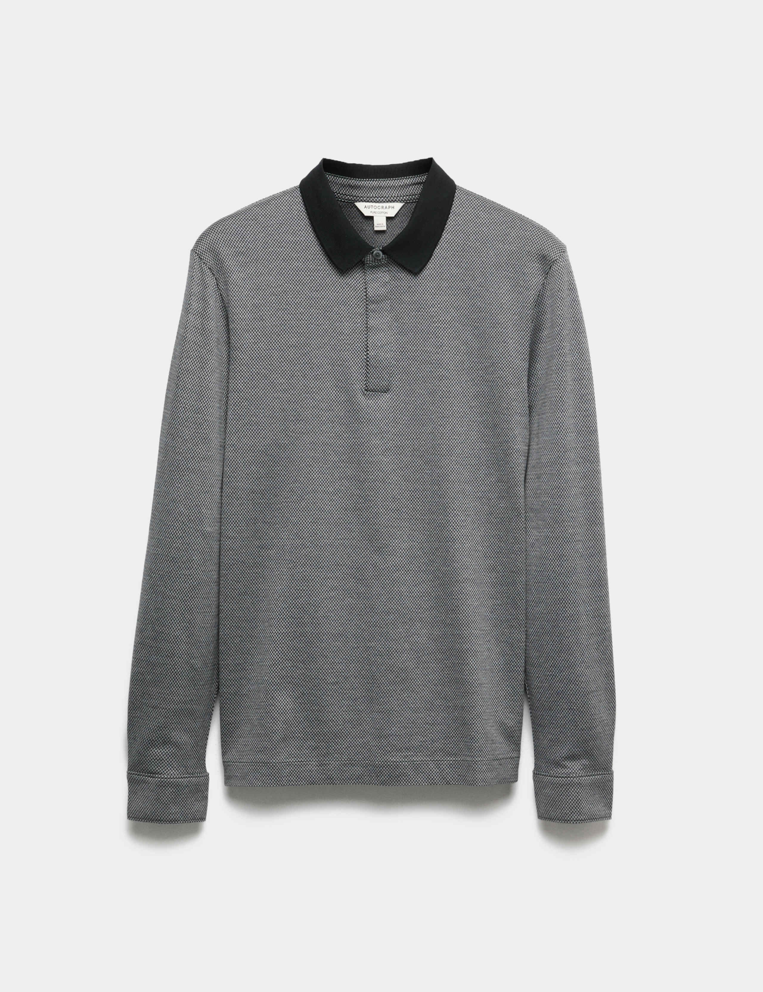 Pure Cotton Textured Long Sleeve Polo Shirt 2 of 6