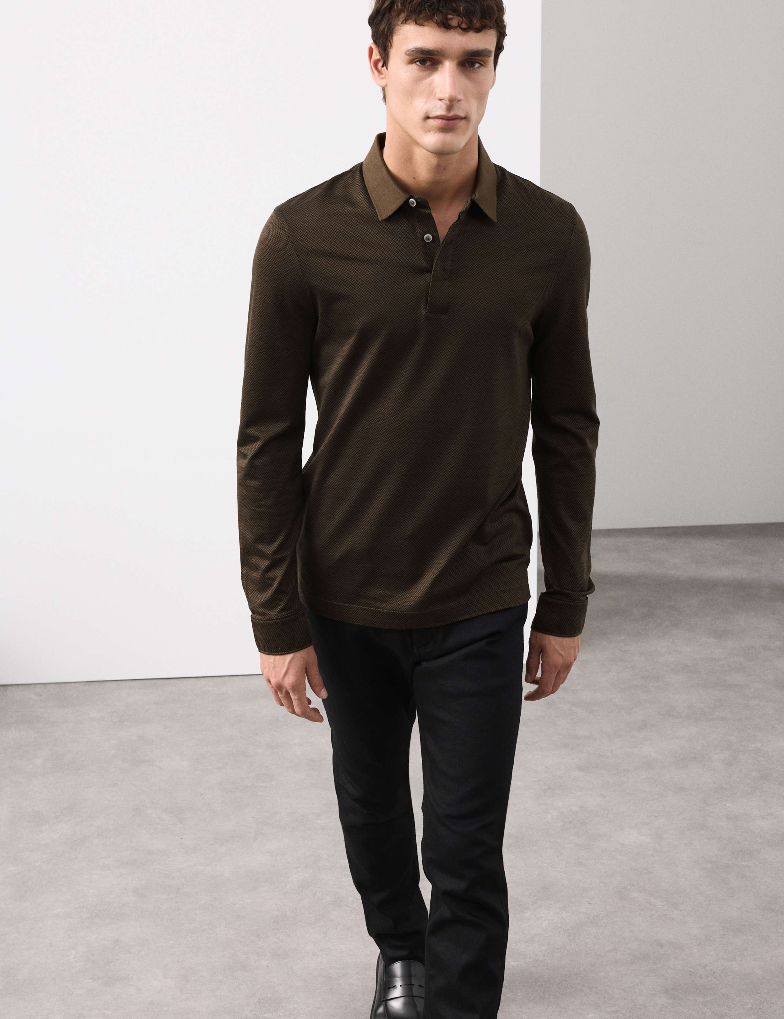 Pure Cotton Textured Long Sleeve Polo Shirt 4 of 7