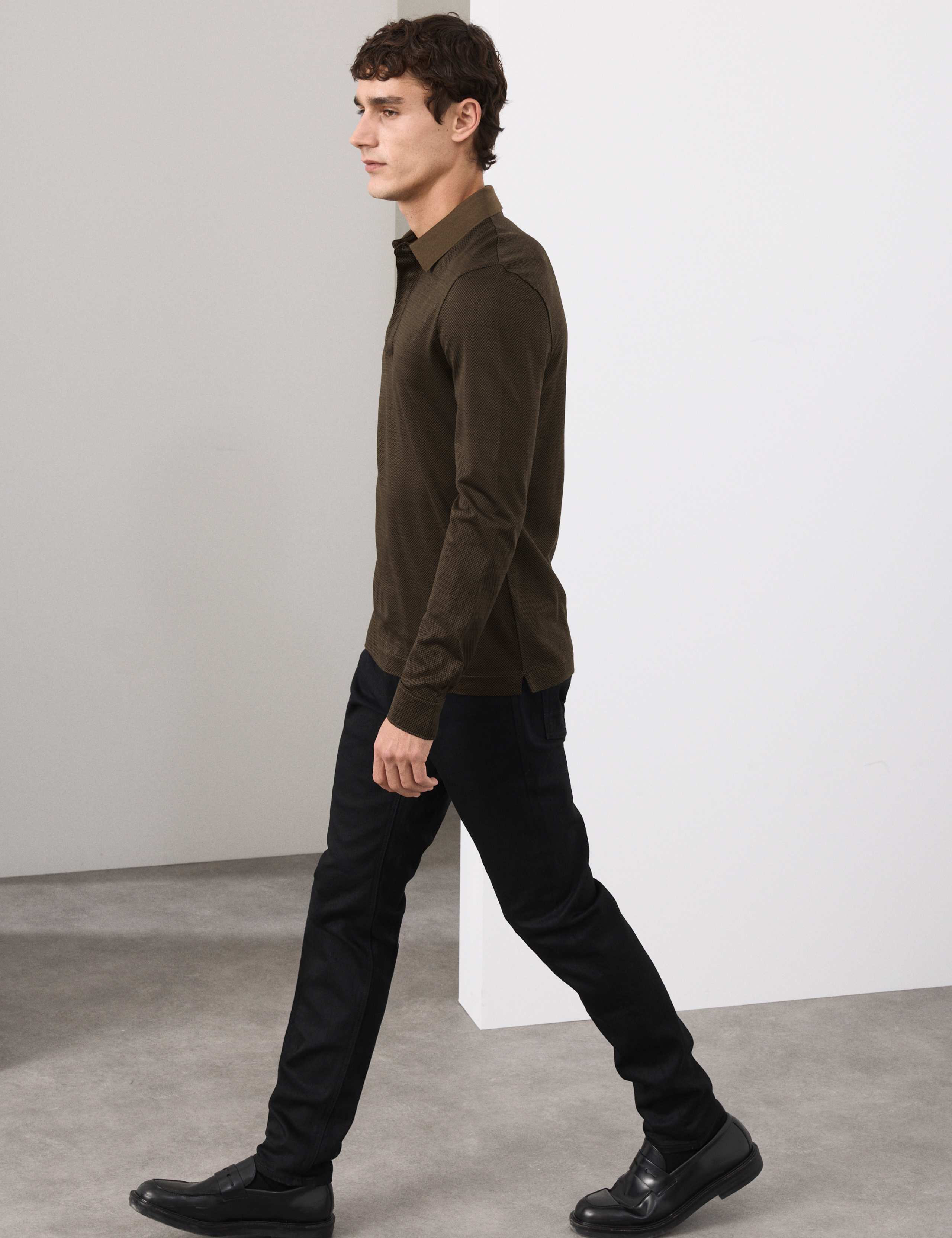 Pure Cotton Textured Long Sleeve Polo Shirt 5 of 7