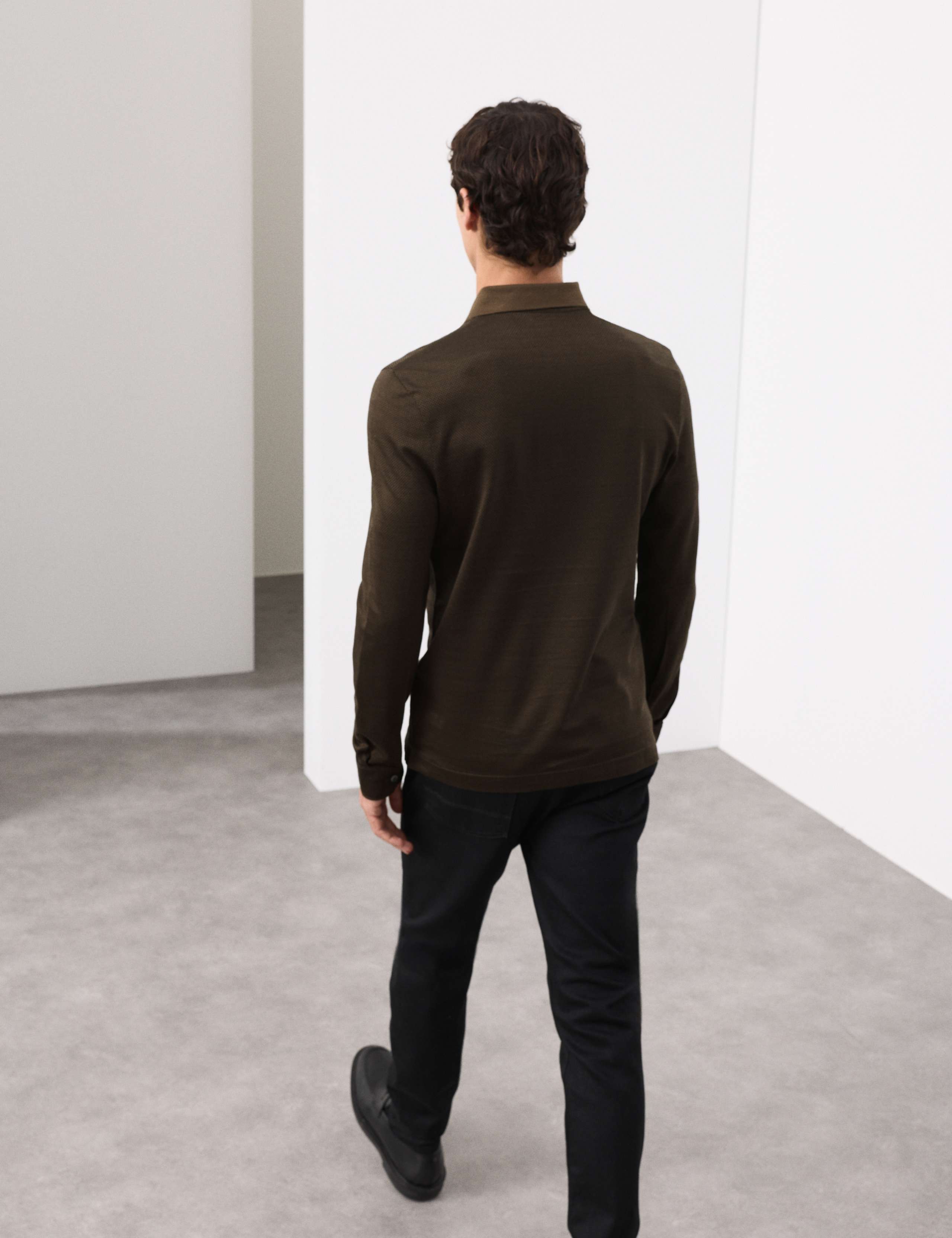 Pure Cotton Textured Long Sleeve Polo Shirt 7 of 7