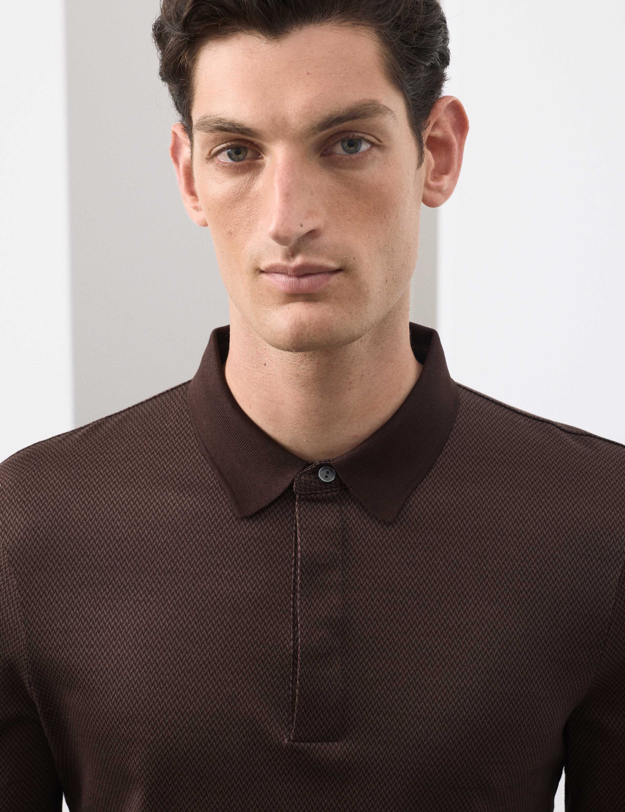 Pure Cotton Textured Long Sleeve Polo Shirt 3 of 6
