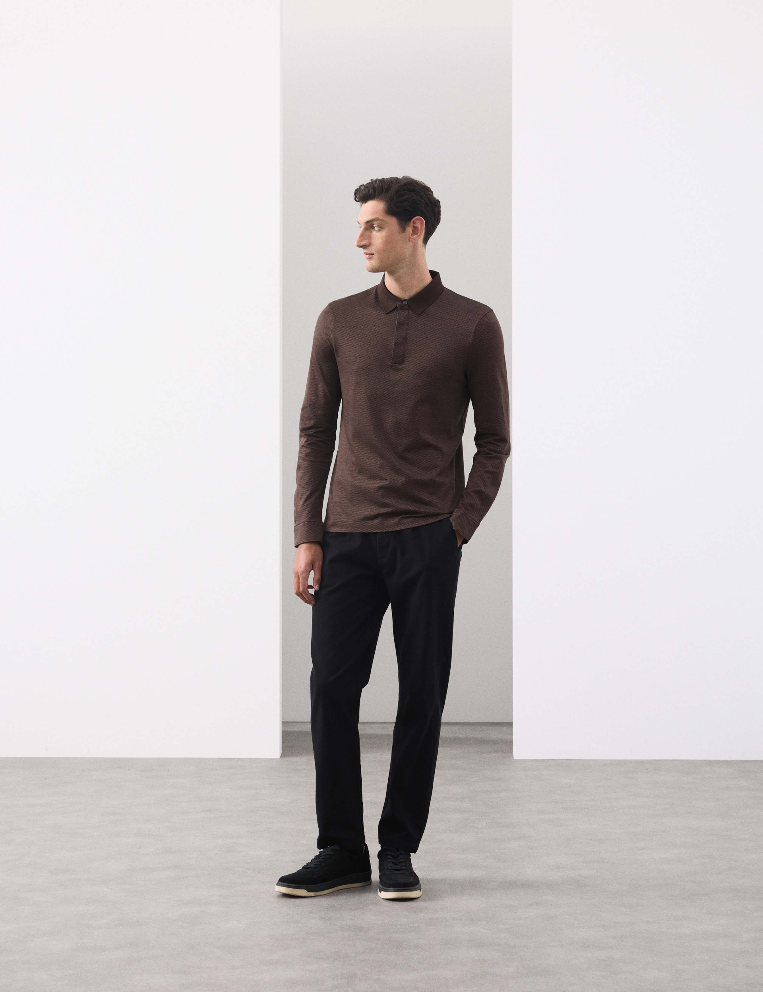 Pure Cotton Textured Long Sleeve Polo Shirt 6 of 6