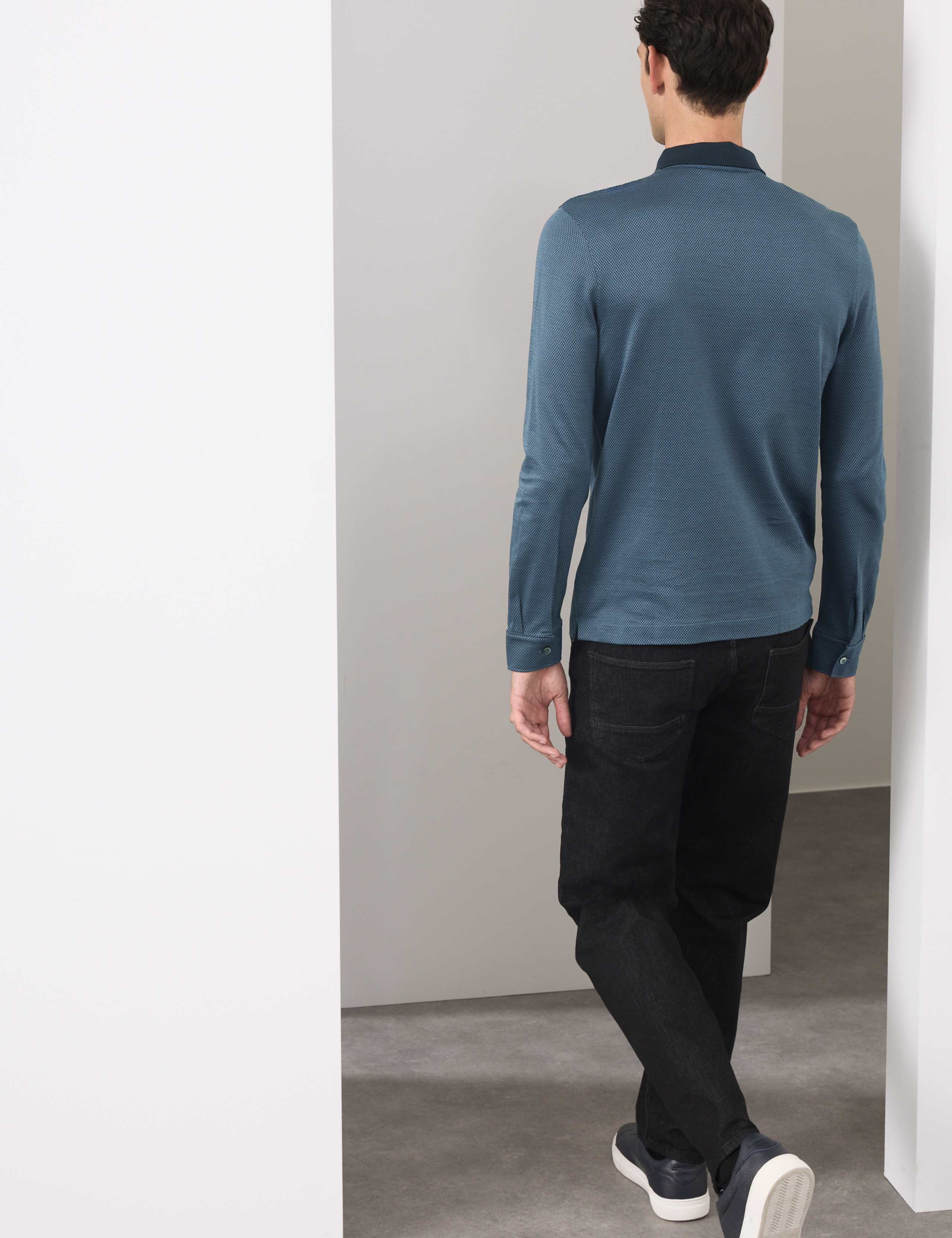 Pure Cotton Textured Long Sleeve Polo Shirt 6 of 6