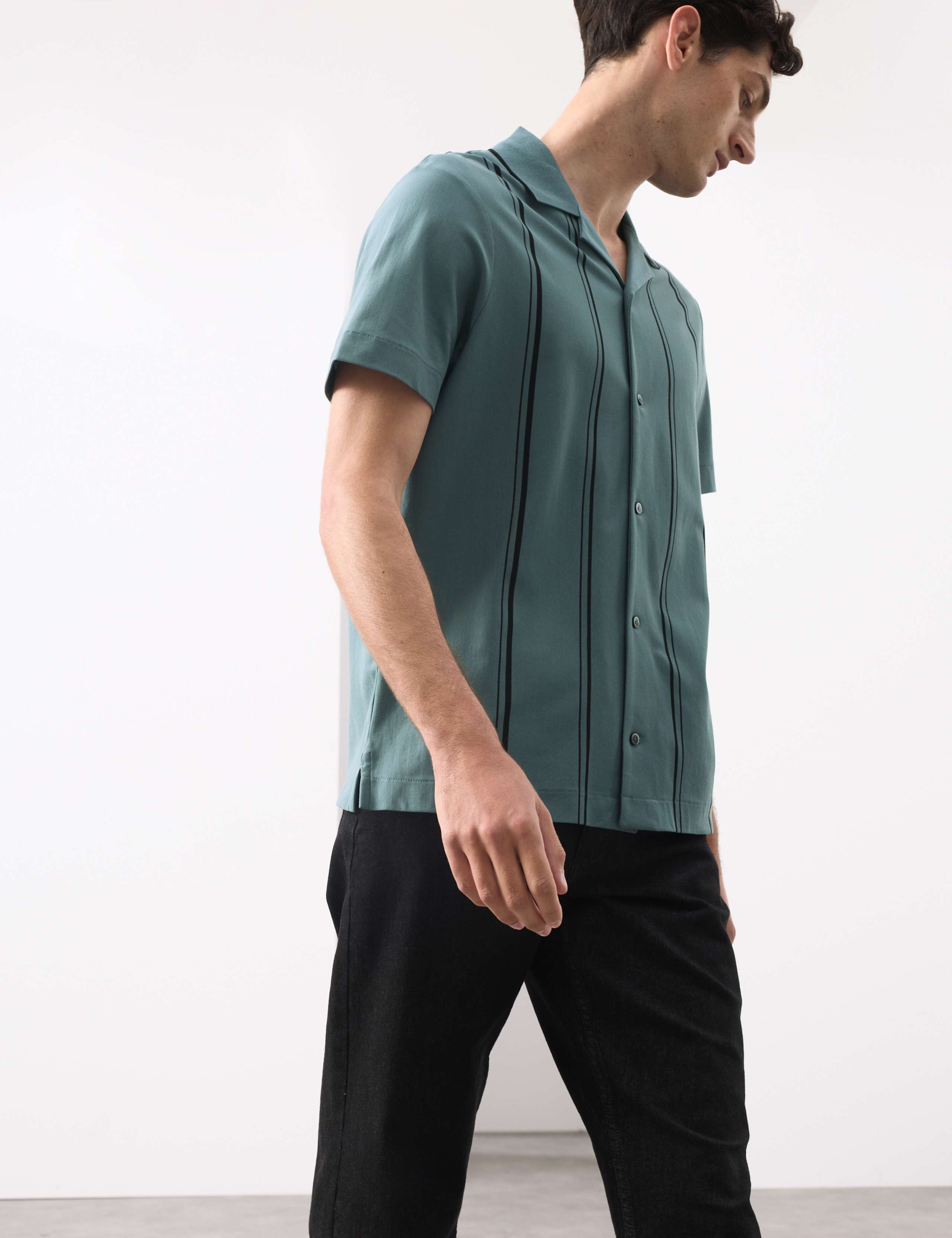 Cotton Rich Striped Revere Polo Shirt 4 of 5