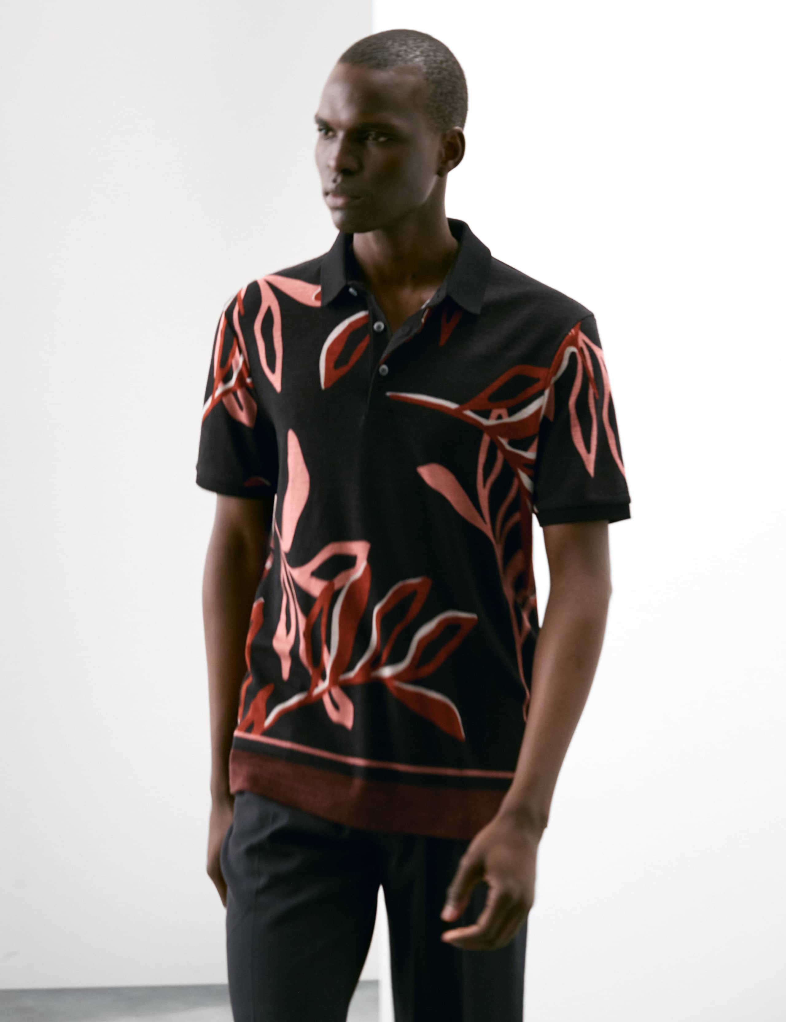Linen Blend Floral Print Polo Shirt 7 of 7