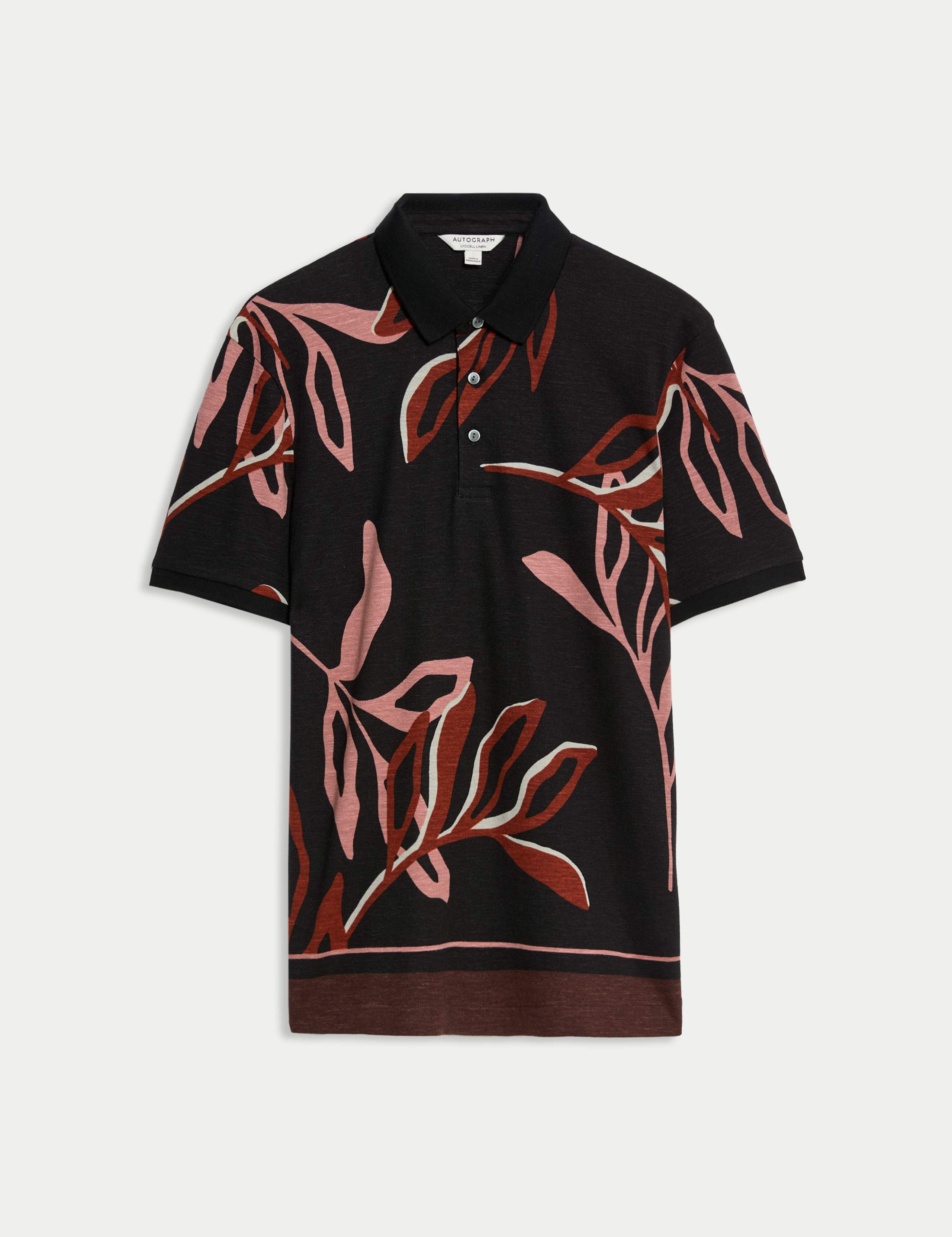 Linen Blend Floral Print Polo Shirt 2 of 7