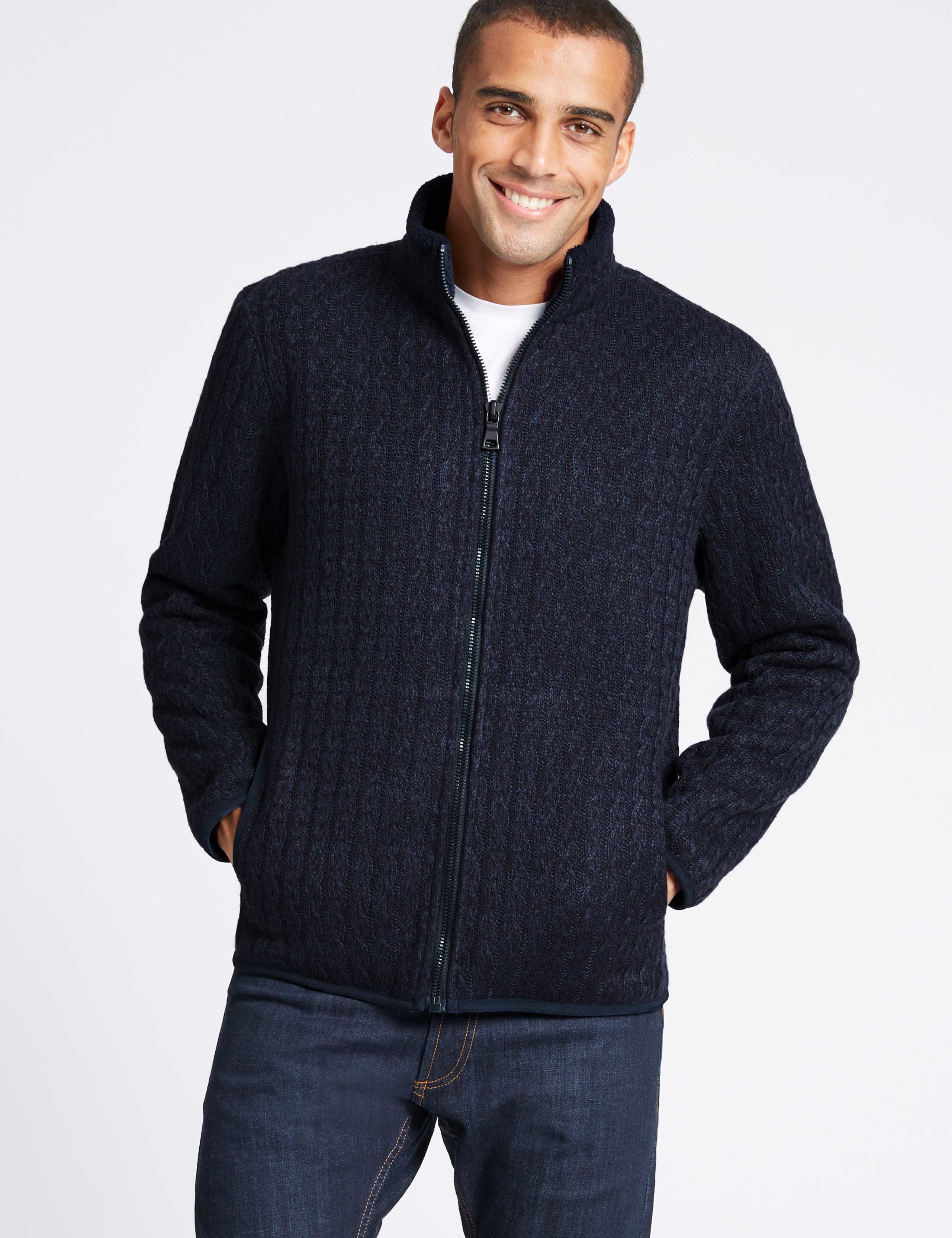 Cable Knit Zip Through Jacket with Stormwear™ 1 of 5