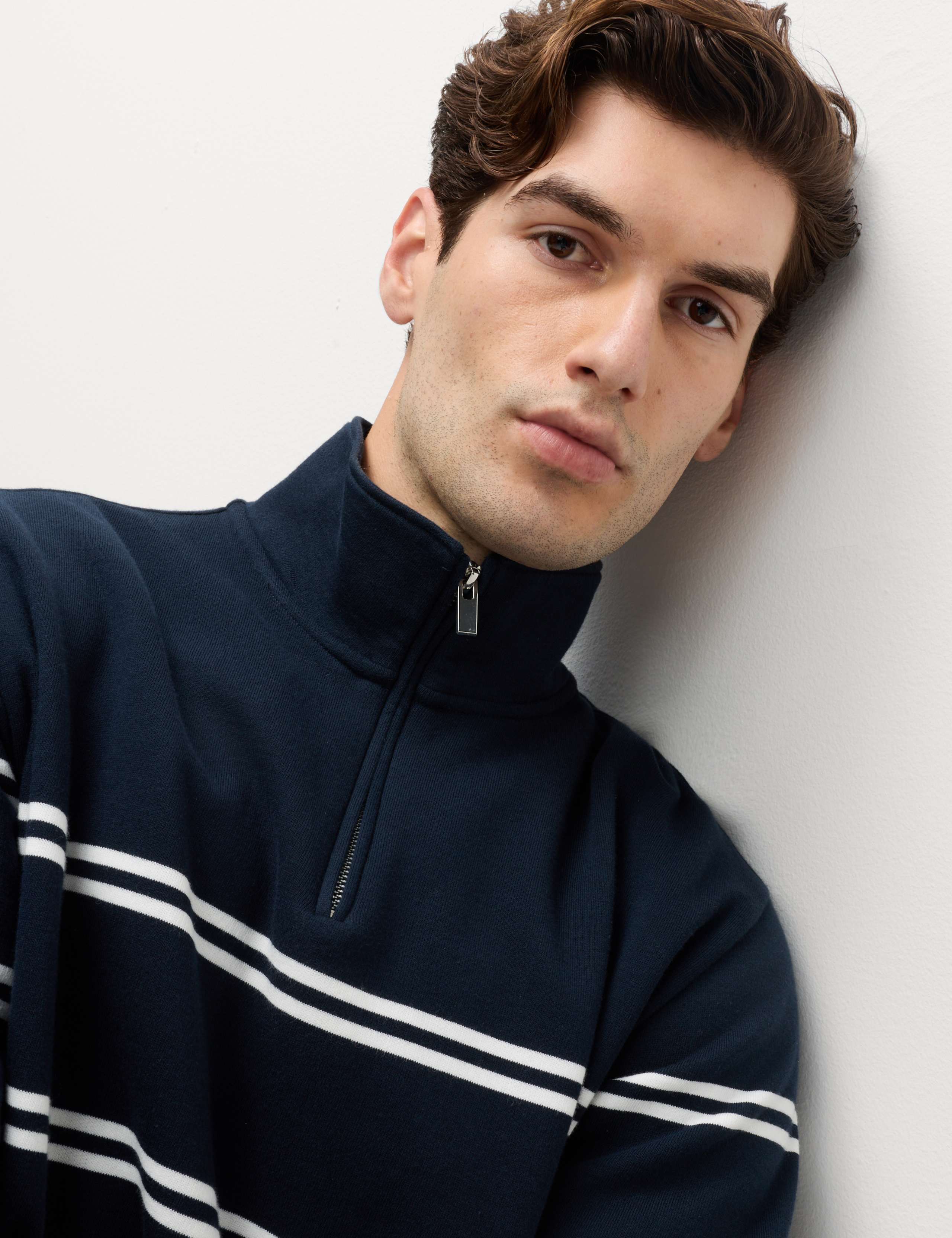 Pure Cotton Striped Half Zip Sweatshirt 4 of 5