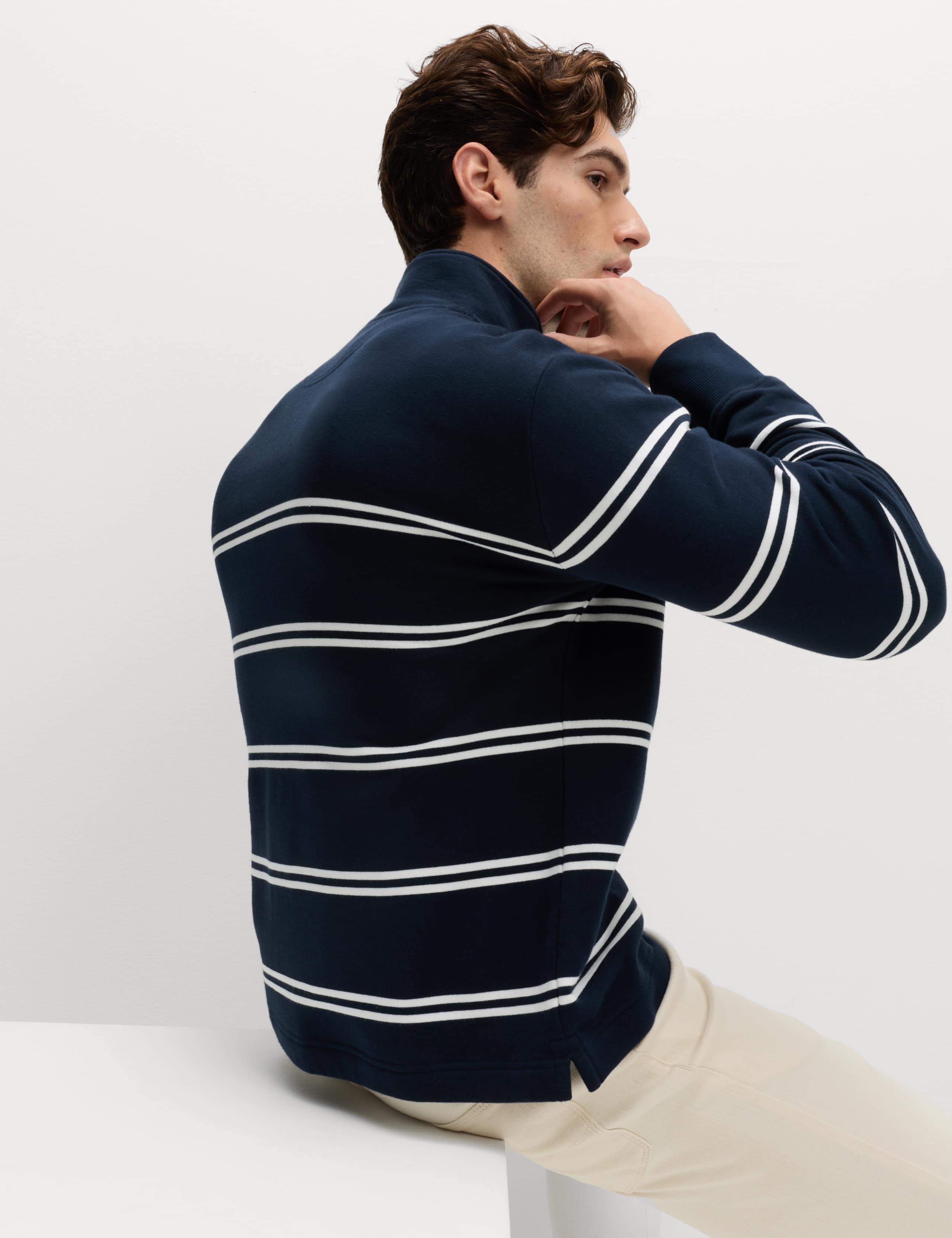 Pure Cotton Striped Half Zip Sweatshirt 5 of 5