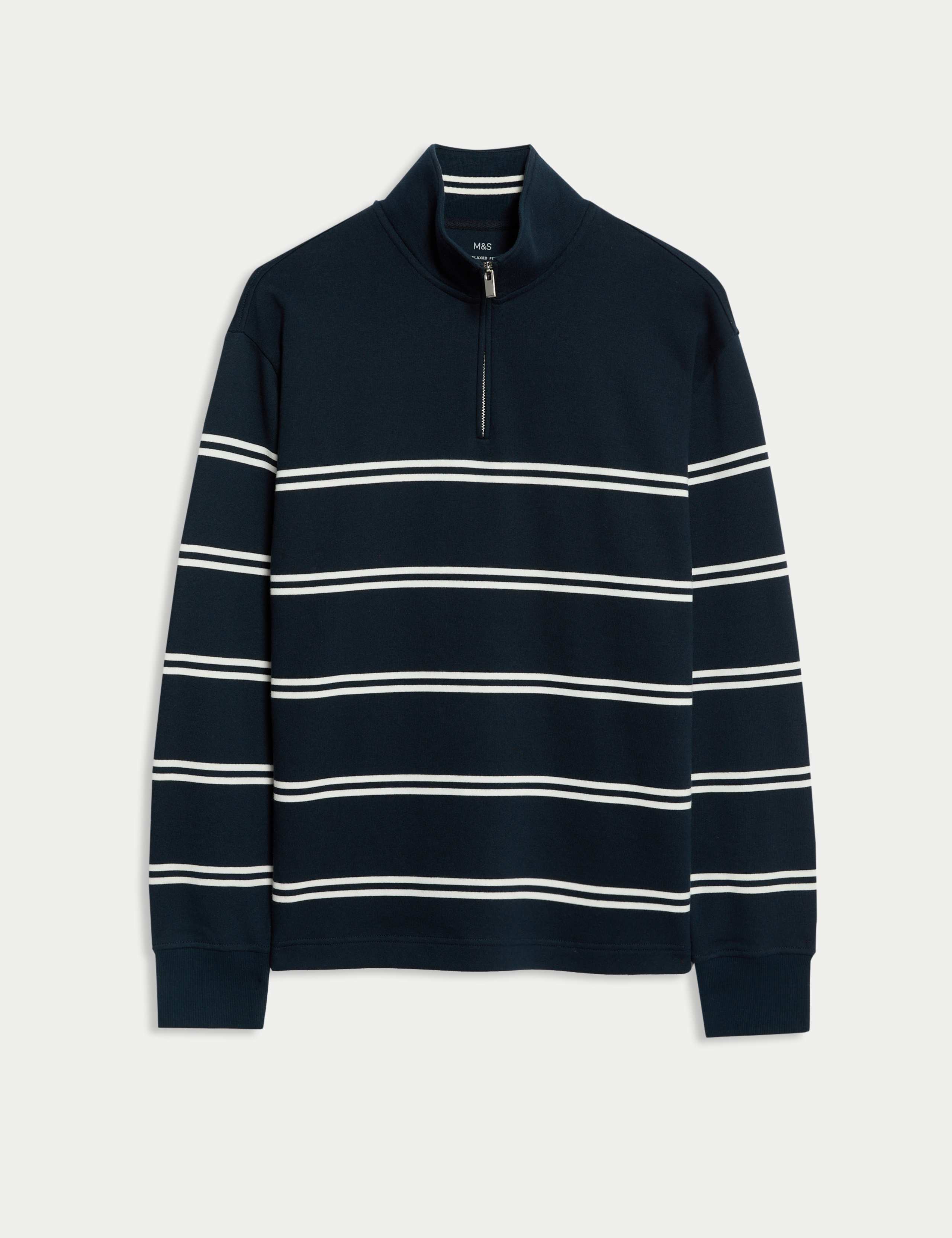 Pure Cotton Striped Half Zip Sweatshirt 2 of 5