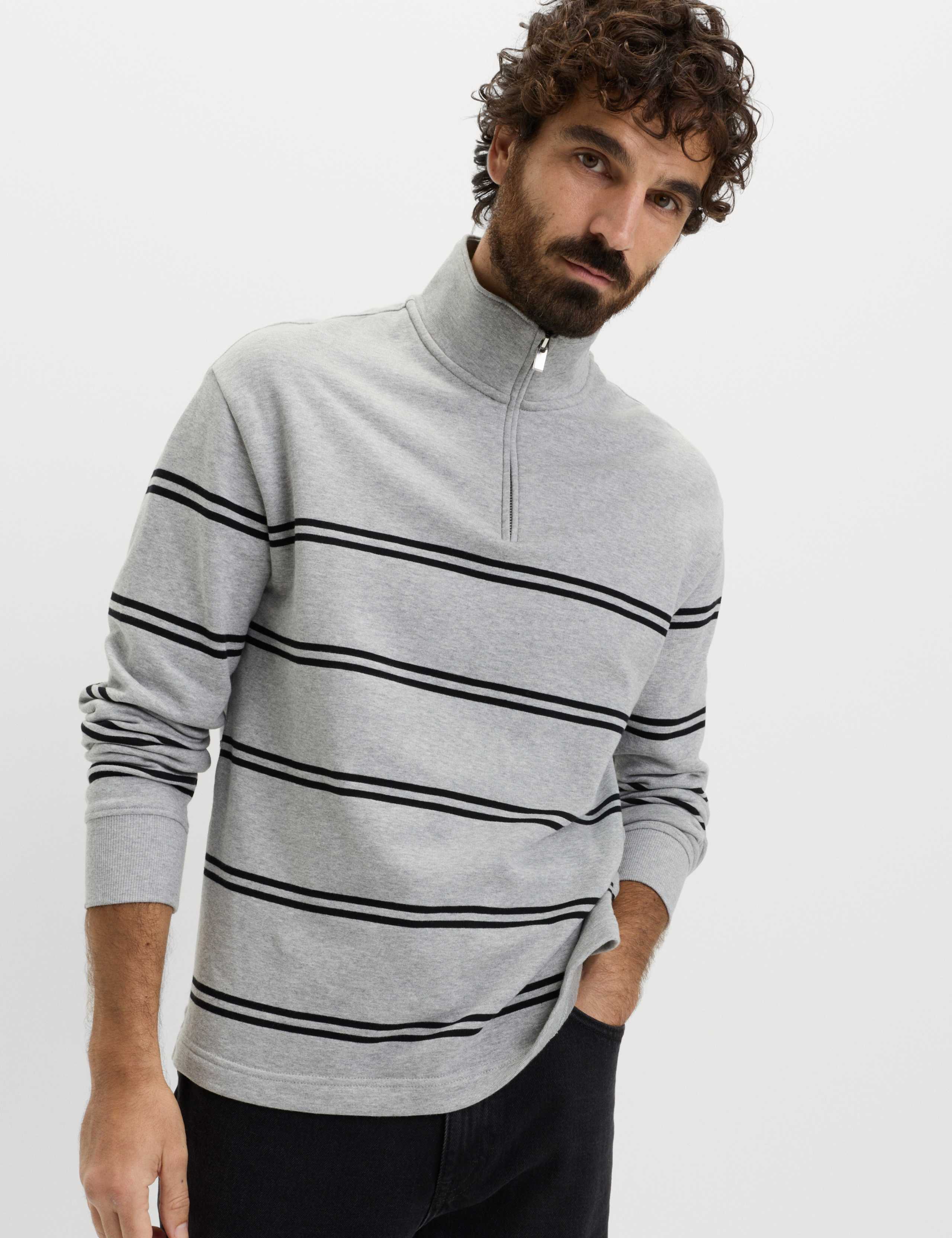 Pure Cotton Striped Half Zip Sweatshirt 2 of 4