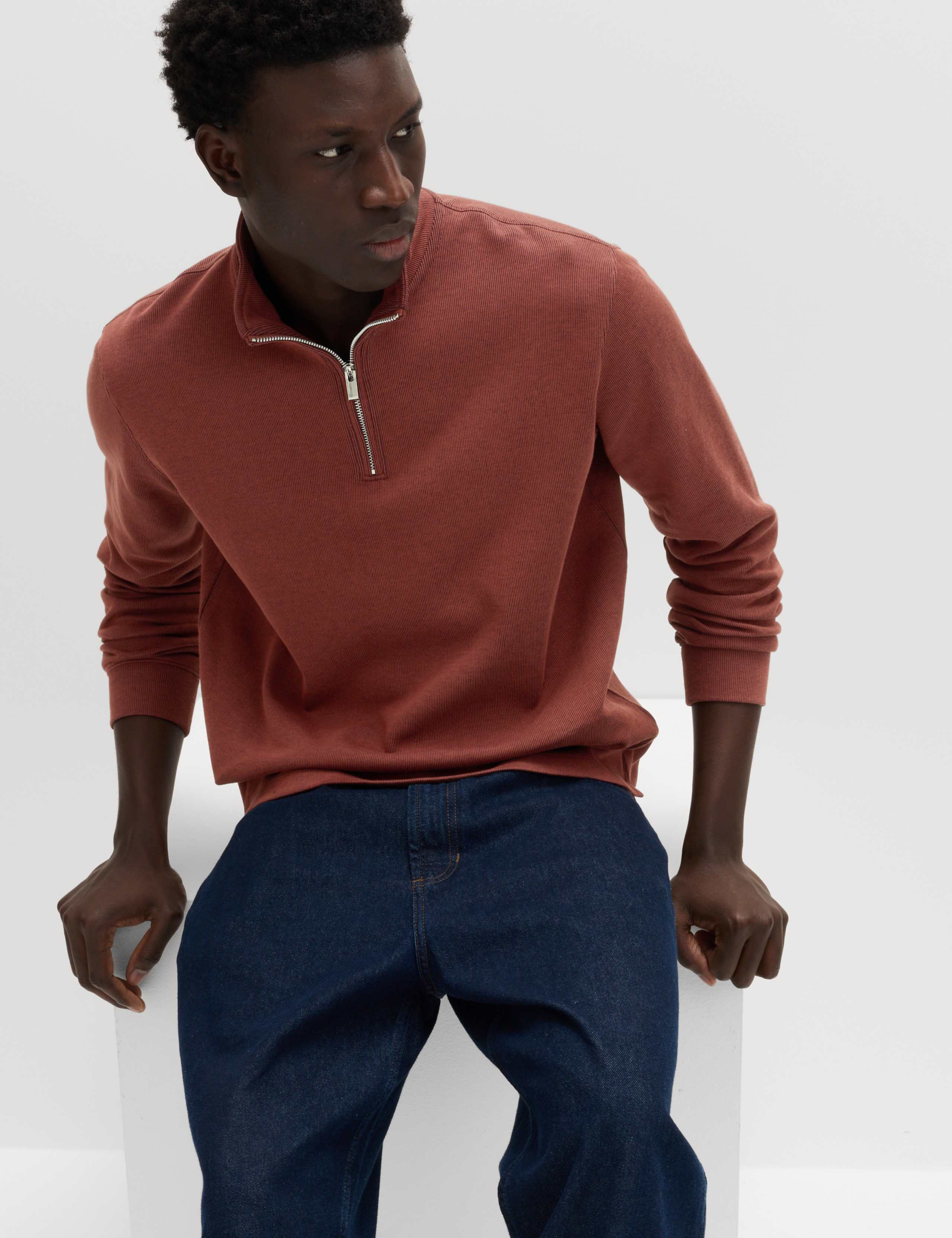 Cotton Rich Double Knit Half Zip Sweatshirt 4 of 6