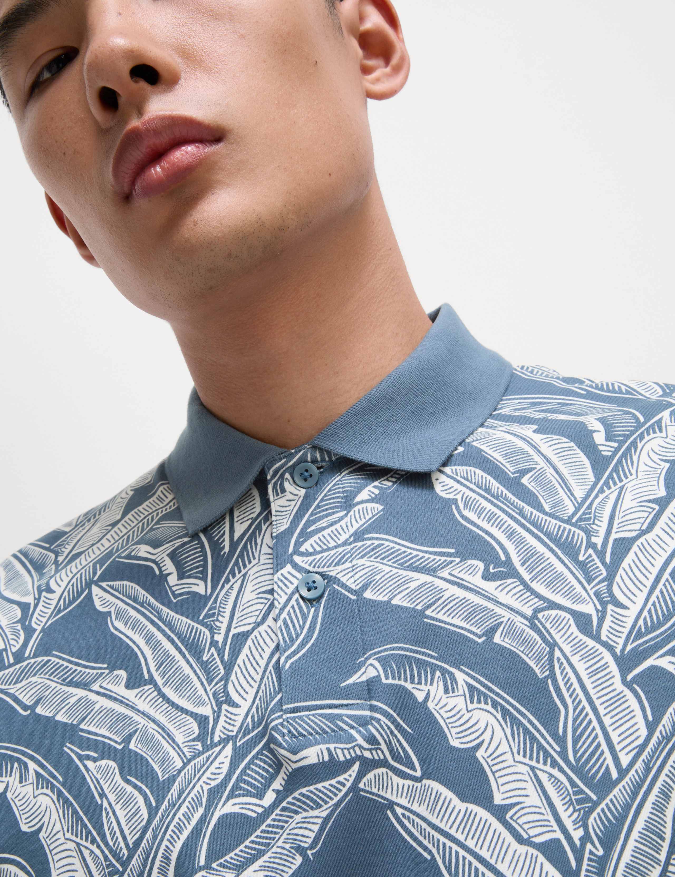 Pure Cotton Banana Leaf Print Polo Shirt 1 of 5