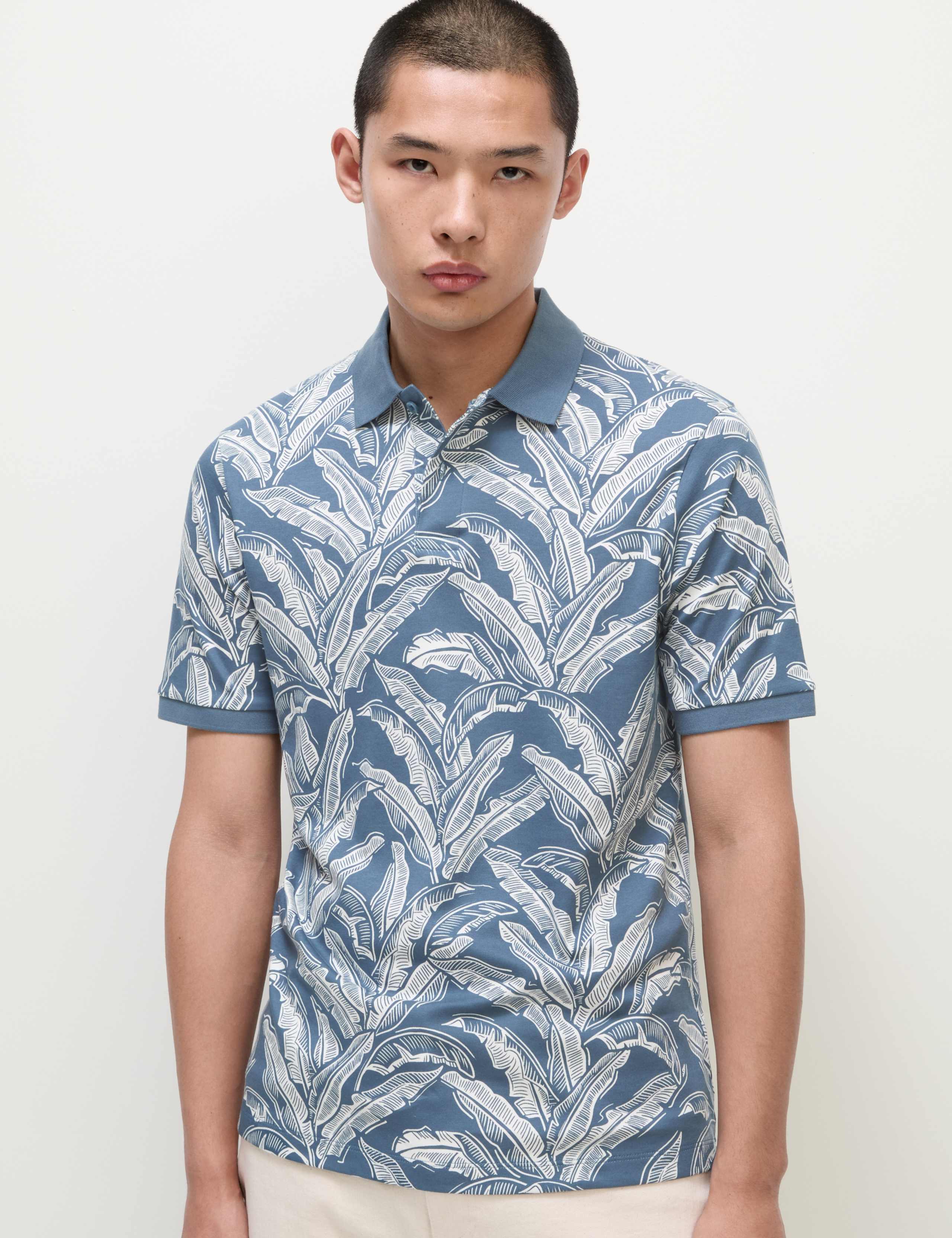 Pure Cotton Banana Leaf Print Polo Shirt 3 of 5