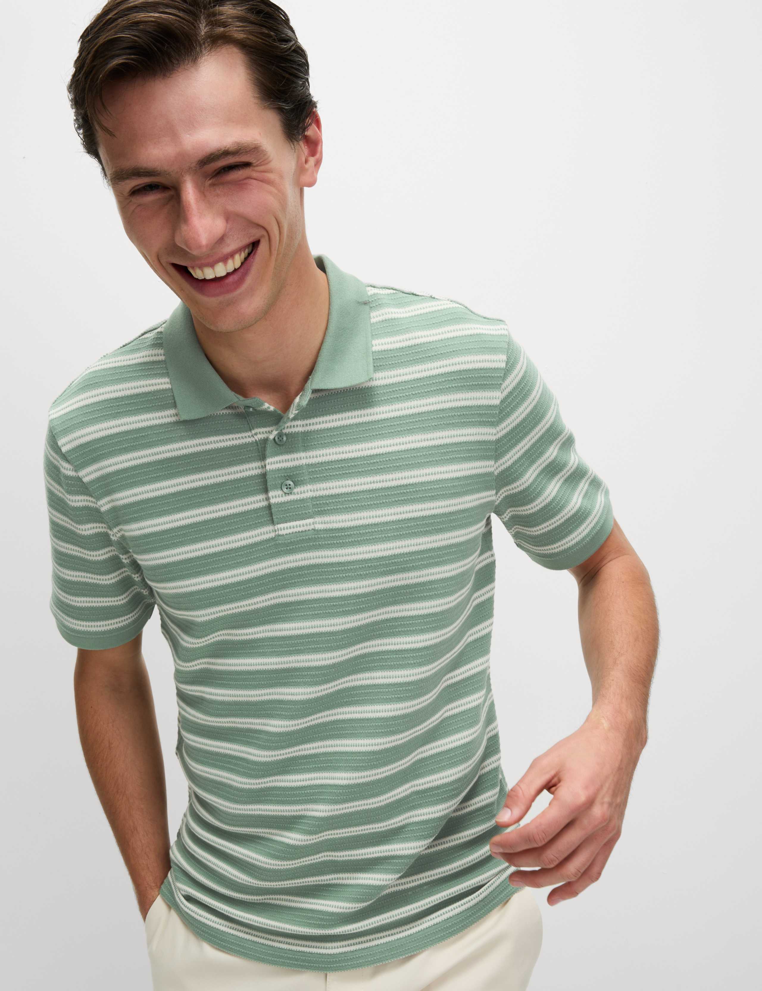 Cotton Rich Striped Polo Shirt 1 of 5