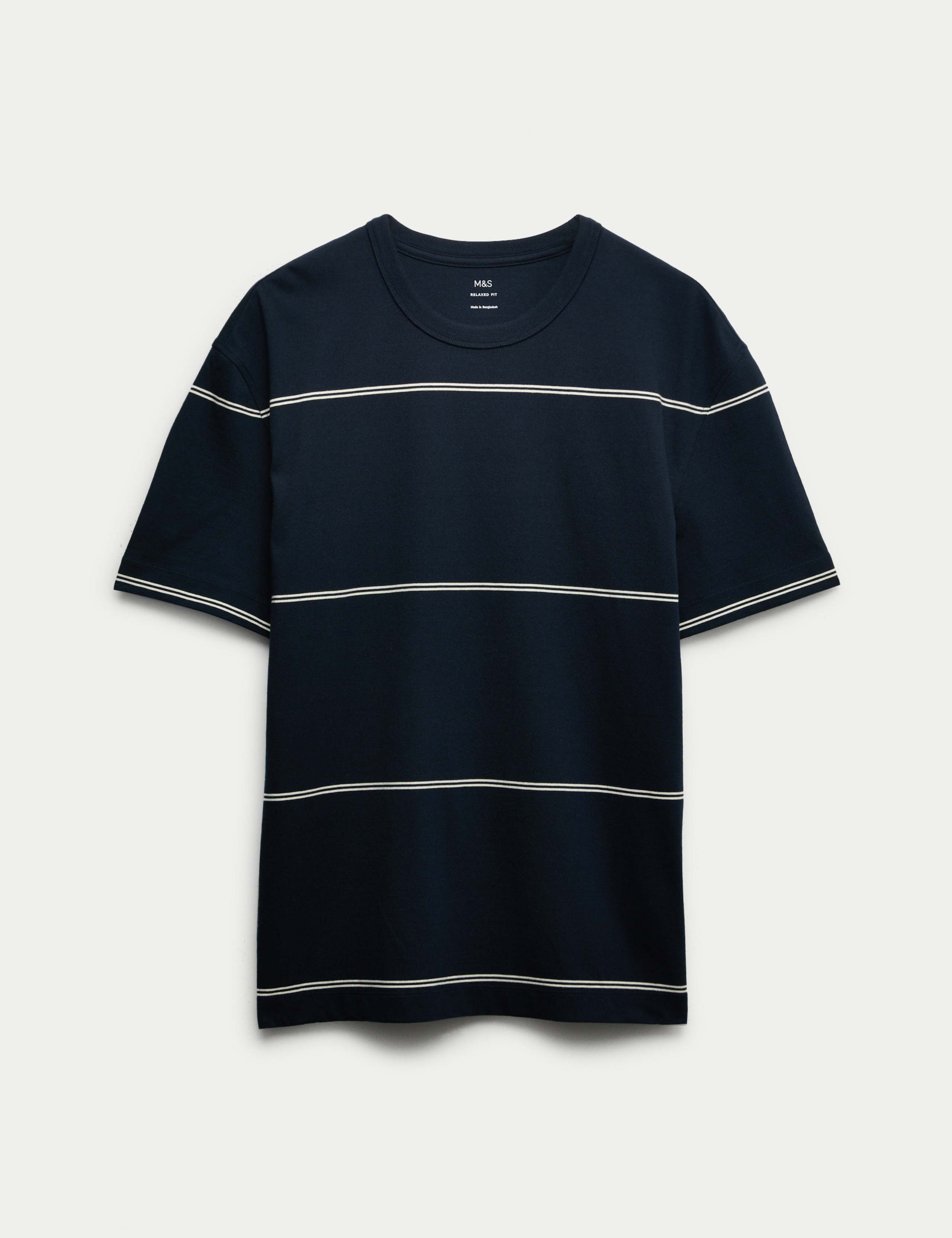 Pure Cotton Striped Relaxed Crew Neck T-Shirt 2 of 5